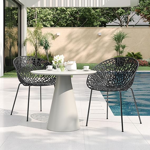 Outdoor Dining Chair Set of 2 - Weather-Resistant Perforated Side Chairs