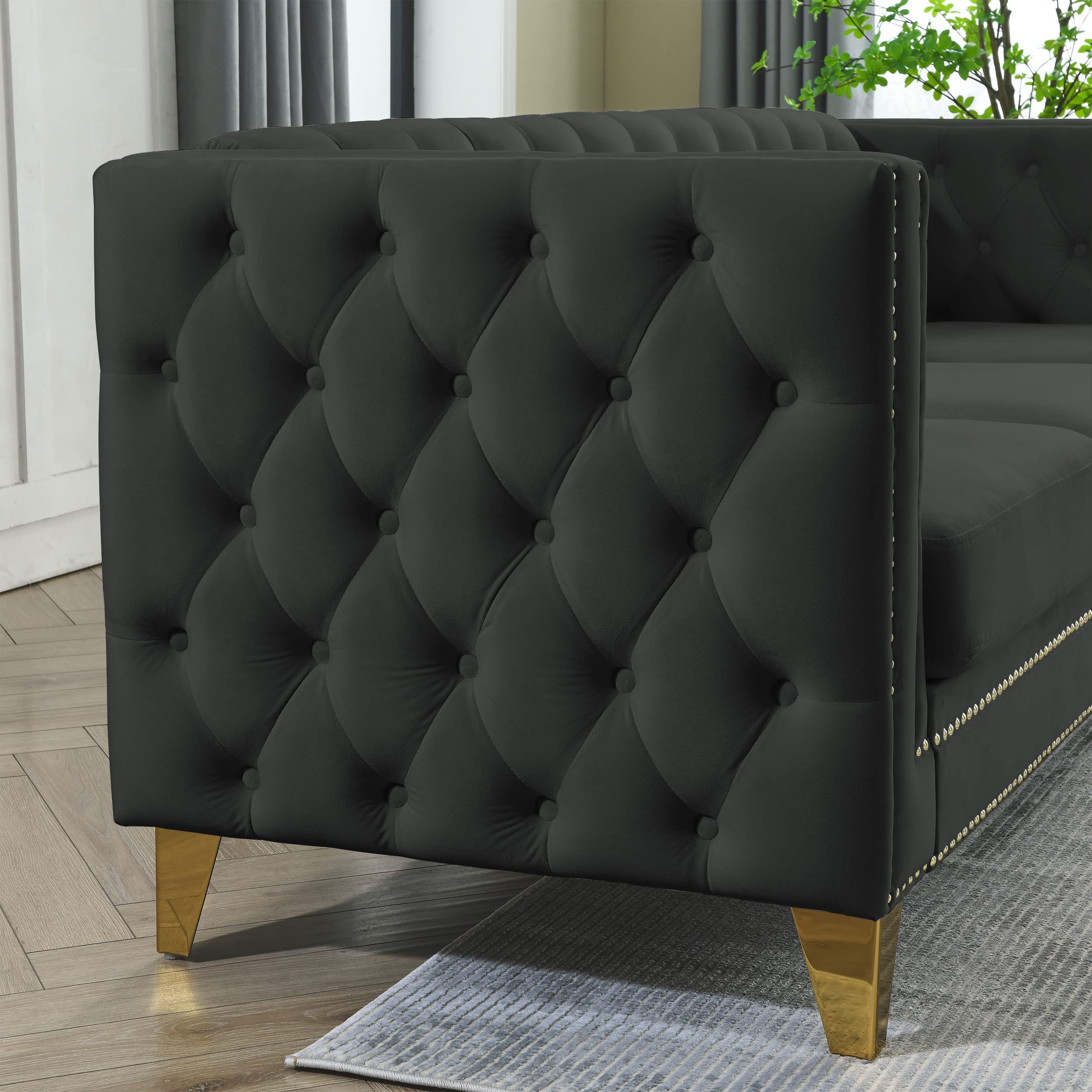 82" L-Shaped Velvet Corner Sofa with Storage