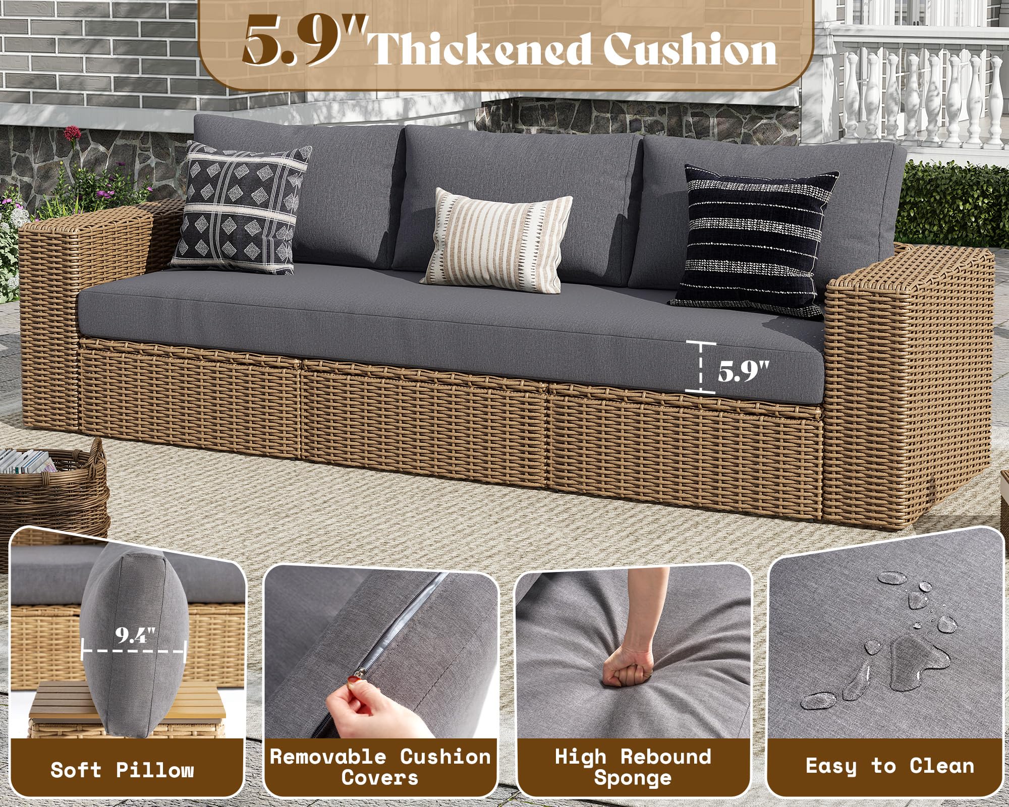 6-Piece Patio Sofa Set with Convertible Coffee Table