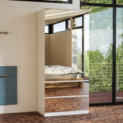 Mirrored Wardrobe Closet with 2 Doors, 2 Drawers & Hanging Rod