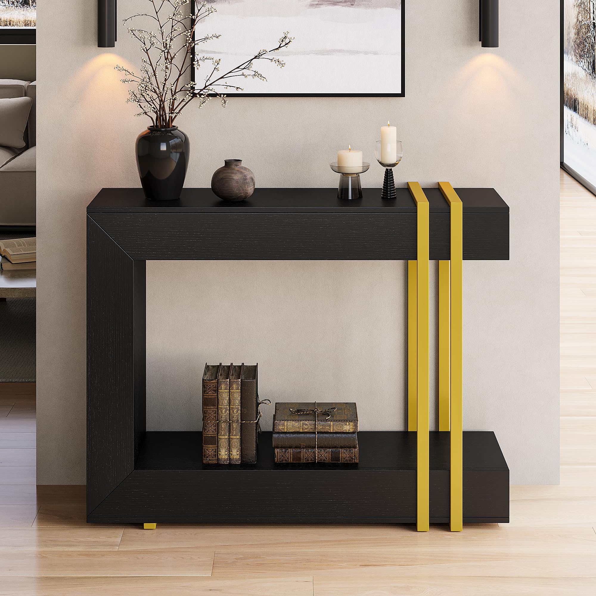 42.5" Console Table Behind Couch 2-Tier Narrow Entryway Table with Storage