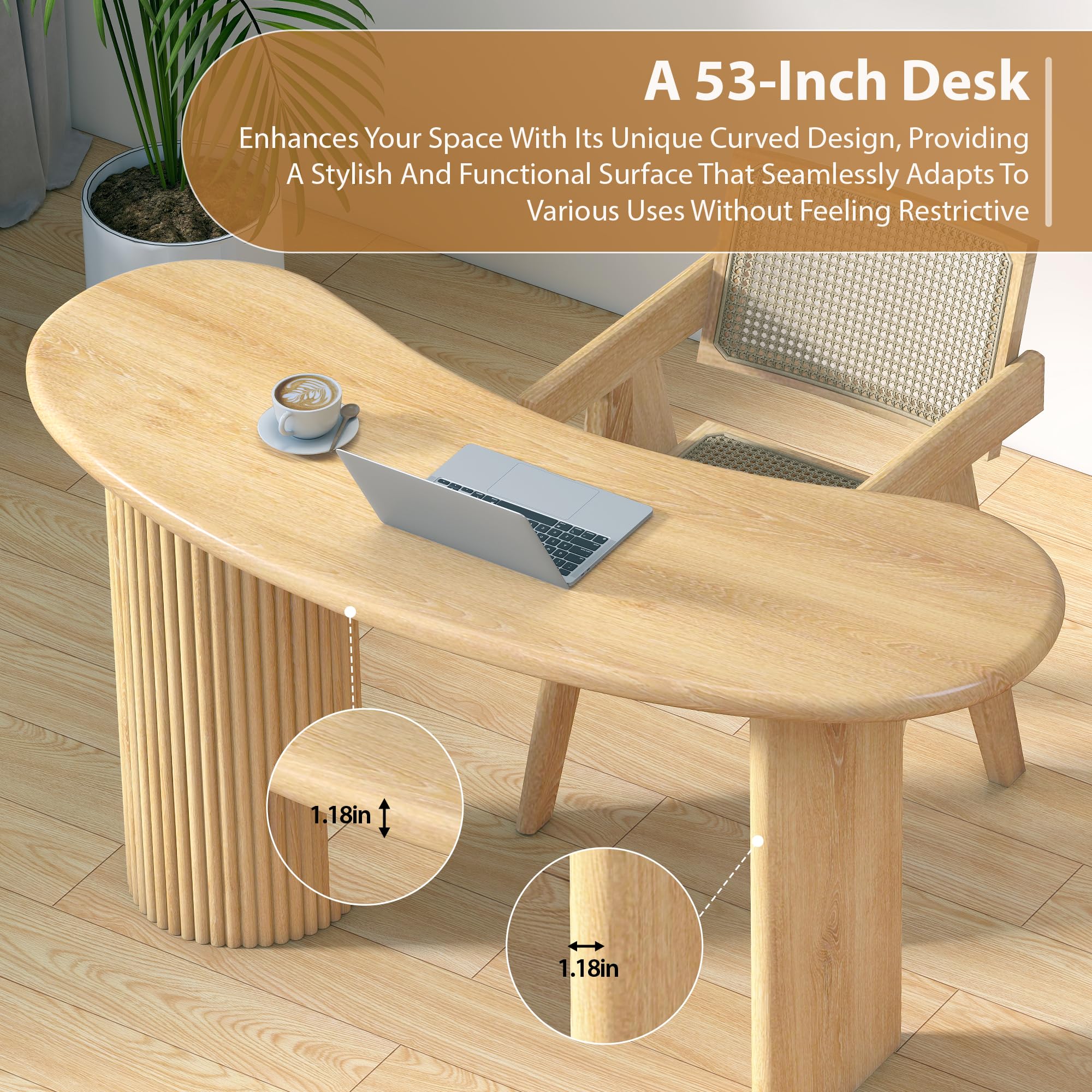 54.3" Curved Computer Desk with Fluted Legs