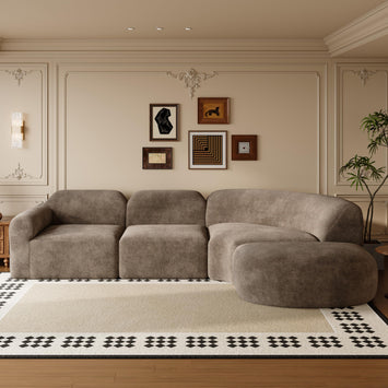 Modern Curved Sectional Sofa with Ottoman - 4 Piece Set