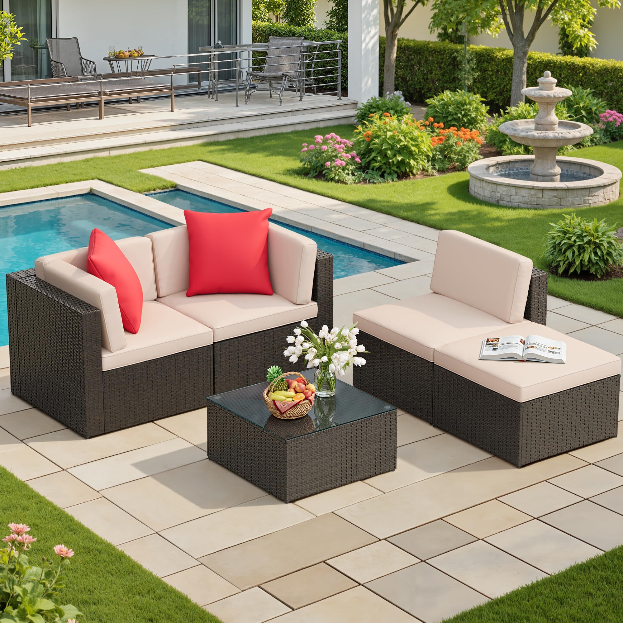 5-Piece Outdoor Sectional Sofa Set with Ottoman