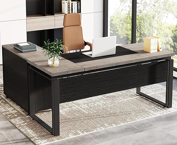 L-Shaped Desk with Drawers and File Cabinet 63 Inch