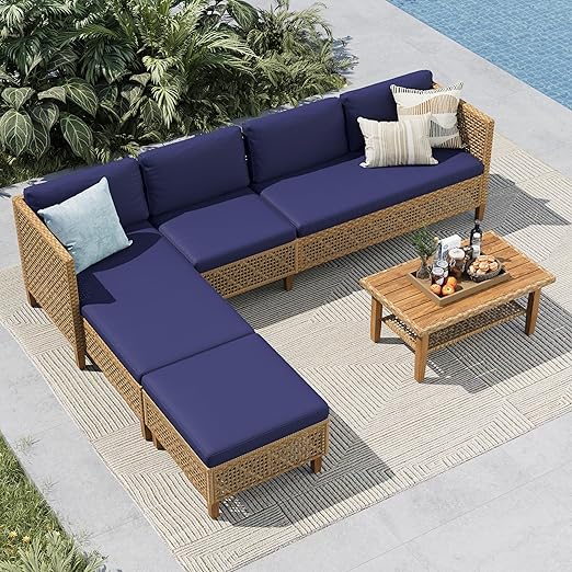 L-Shaped Outdoor Wicker Couch Set with Coffee Table