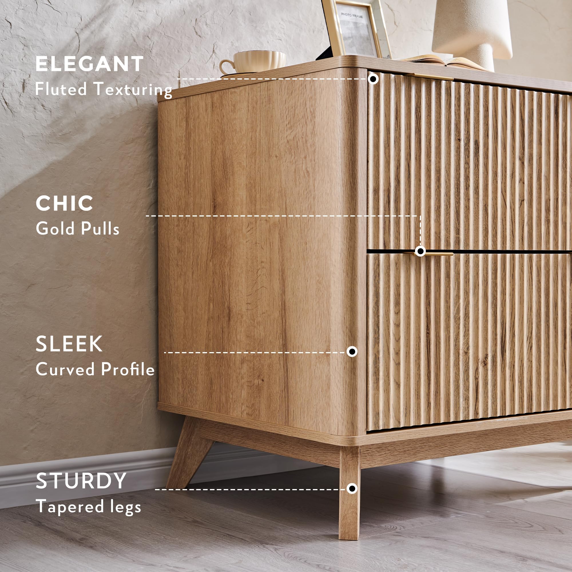 2 Drawer Fluted Lateral File Cabinet with Printer Stand