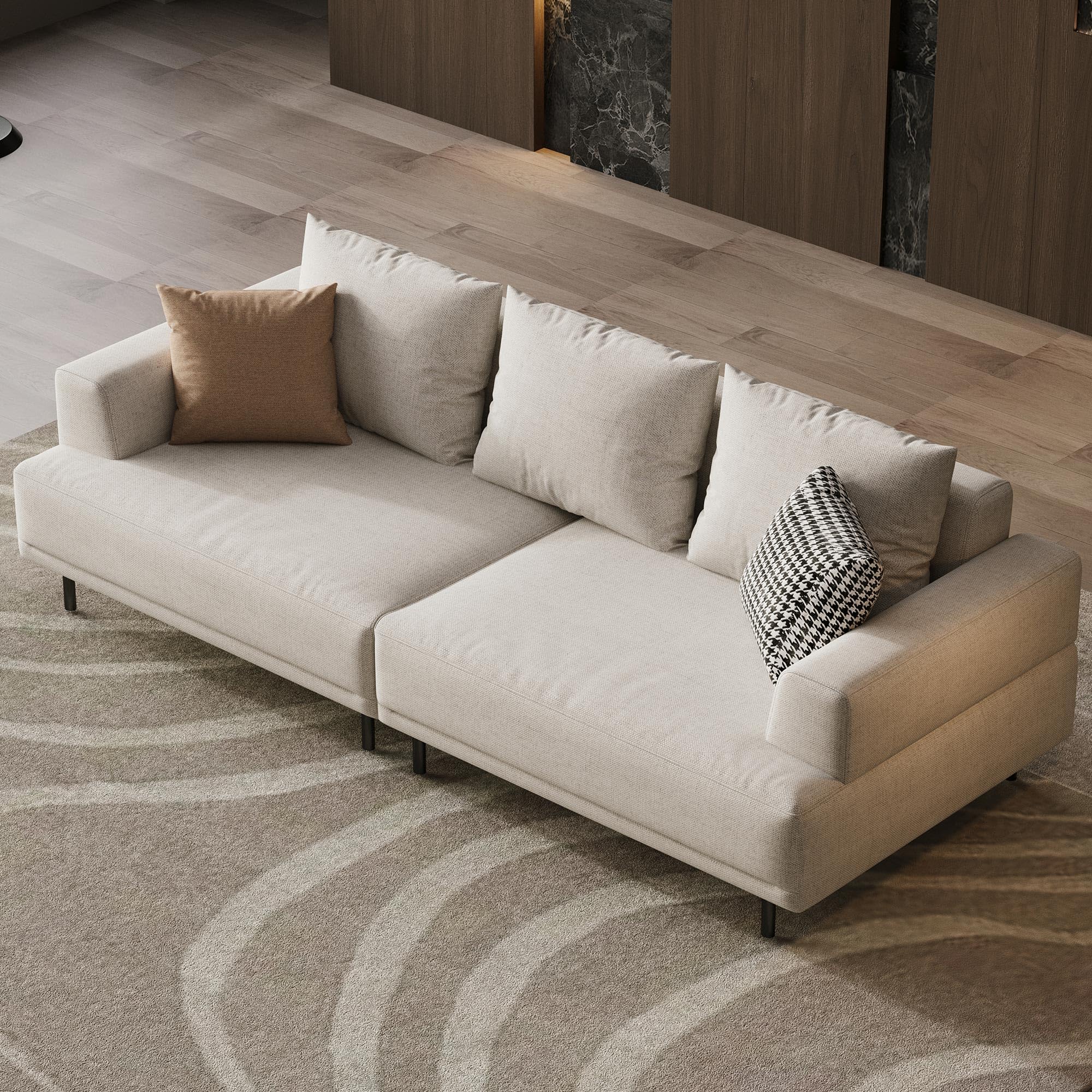 Cream Fabric Sectional Sofa with Metal Legs