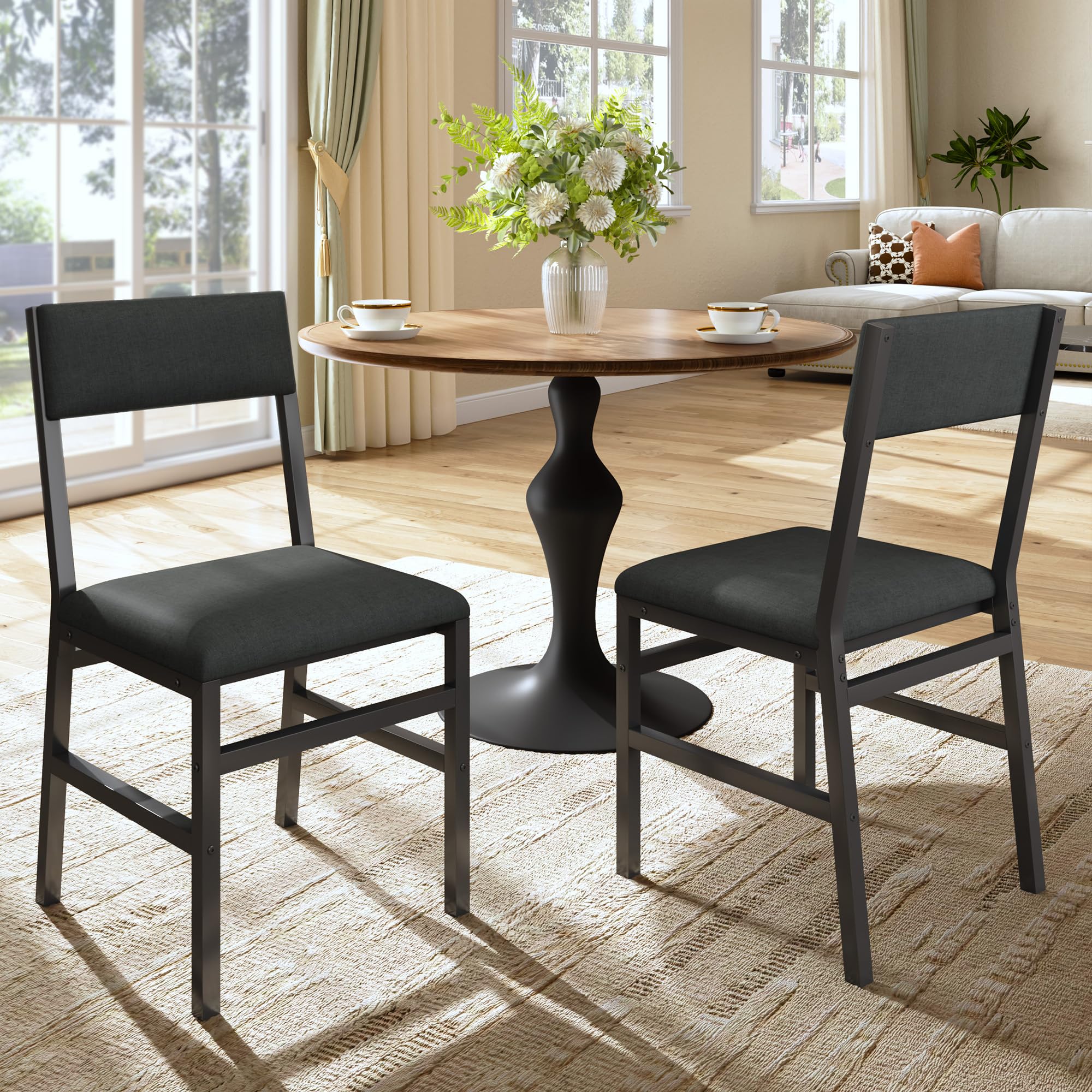 Upholstered Dining Chairs Set of 2 with Ergonomic Backrest