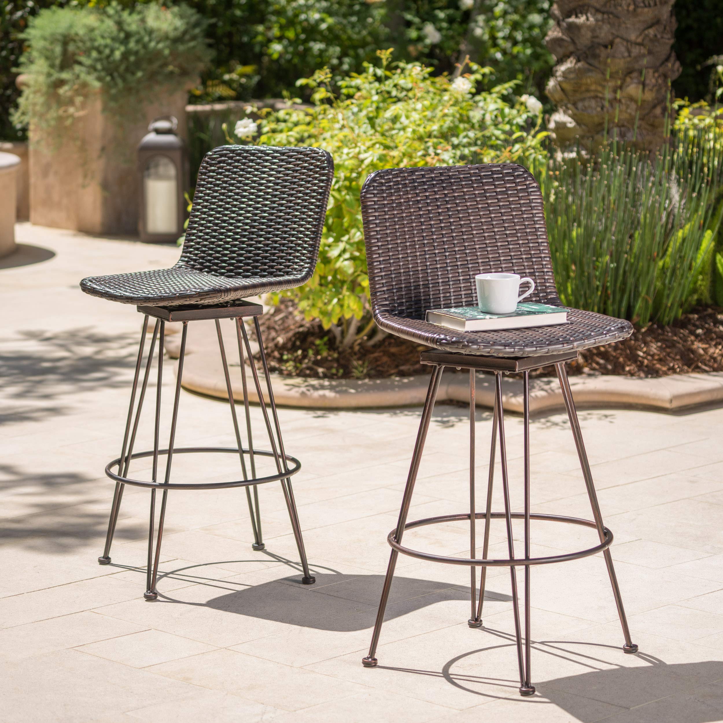 Outdoor Wicker Barstools with Iron Frame