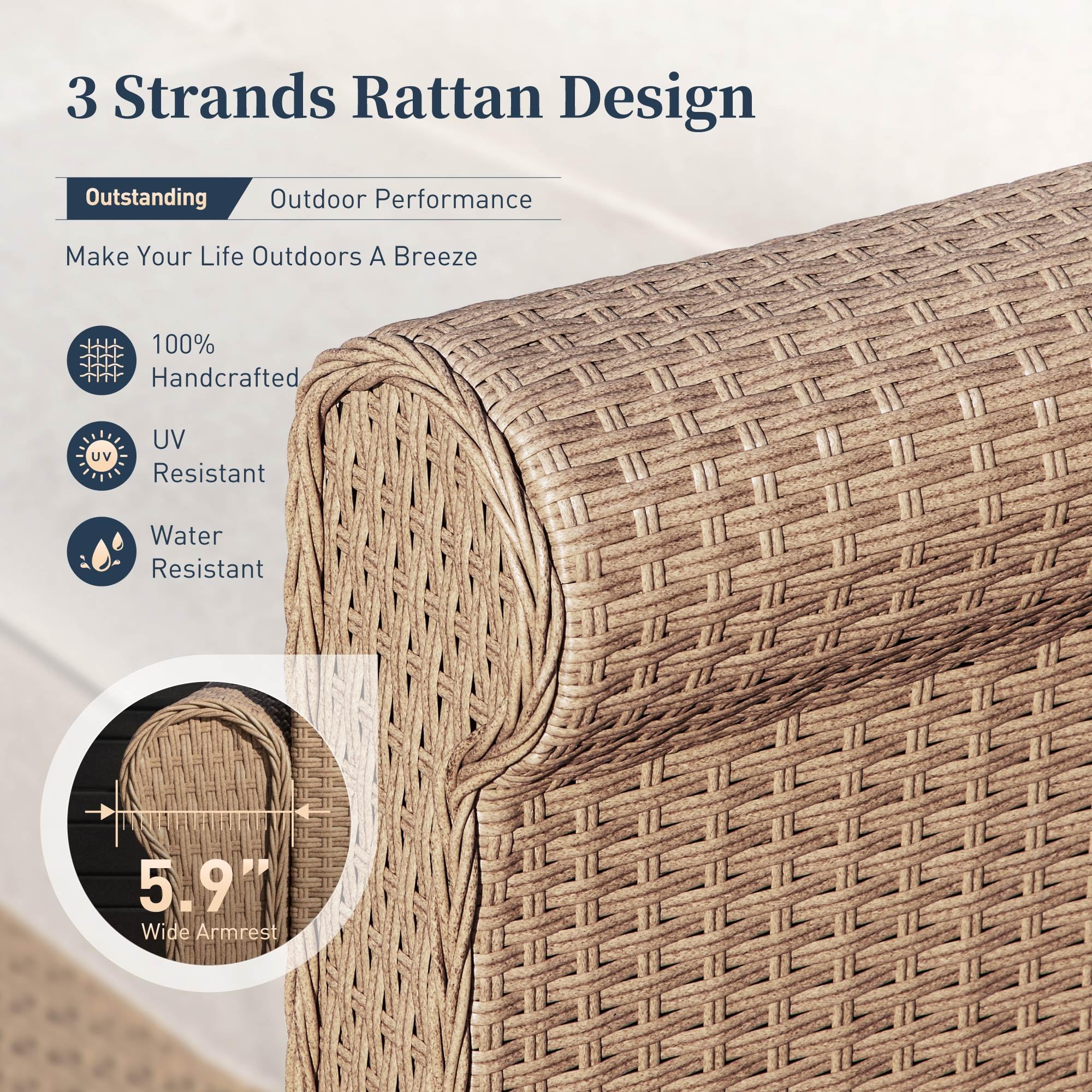 6-Piece Wicker Rattan Sectional Sofa Set with Waterproof Cushions