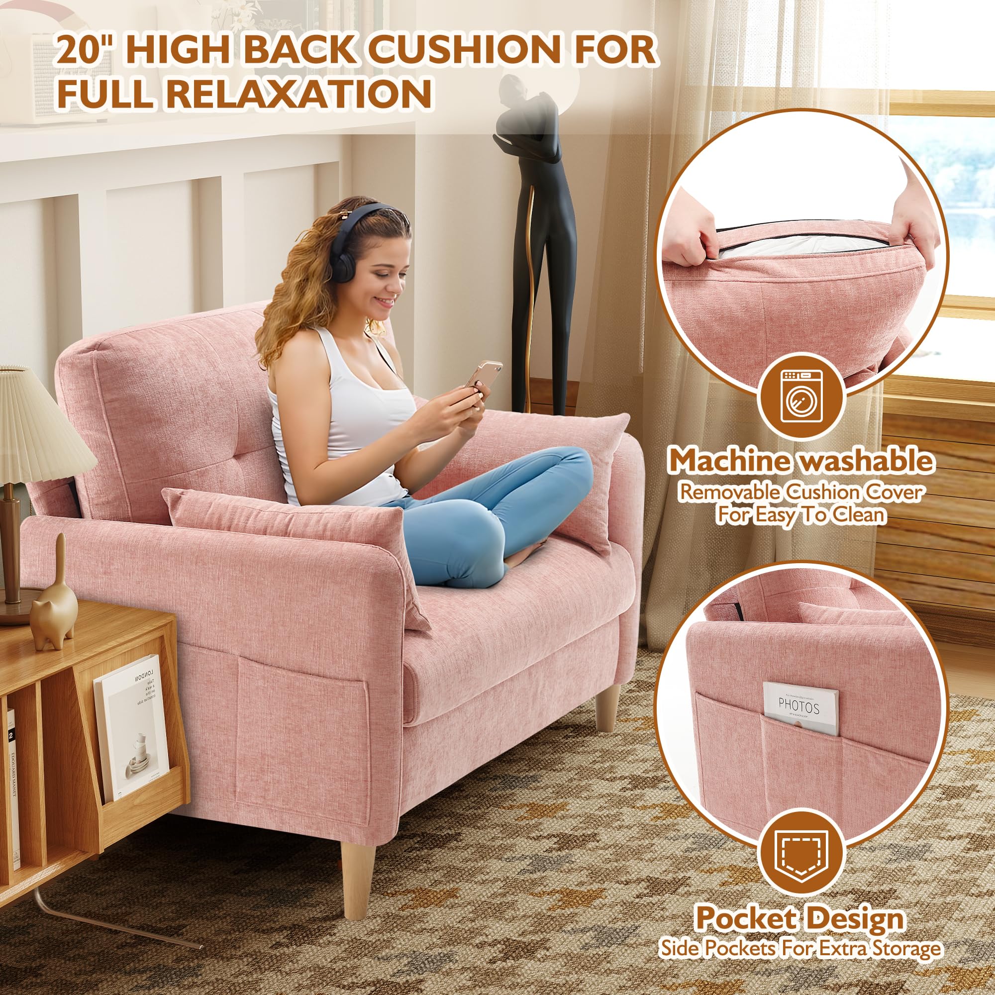Pink Chenille Loveseat Sofa