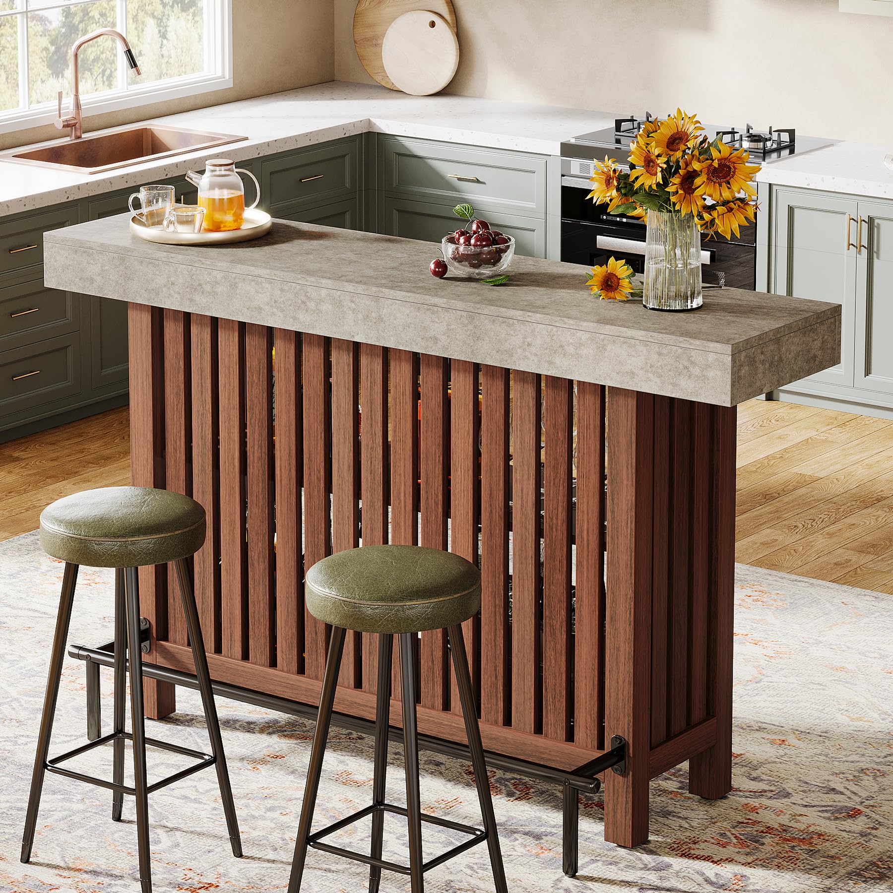 2-Tier Bar Table with Storage and Footrest