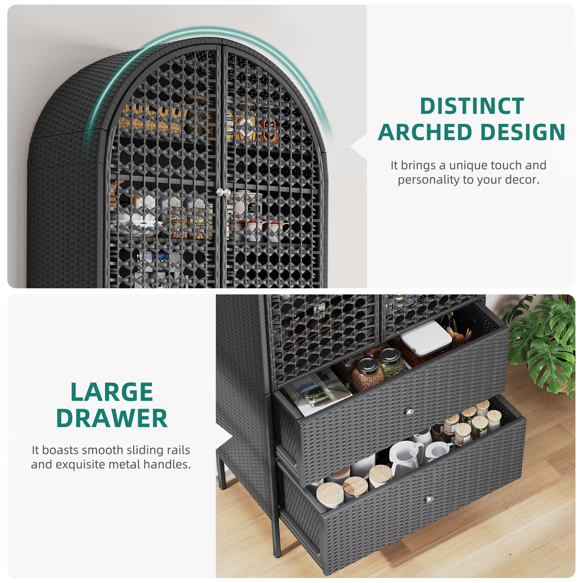 65 Inch Outdoor Storage Shed with 3 Shelves and 2 Drawers