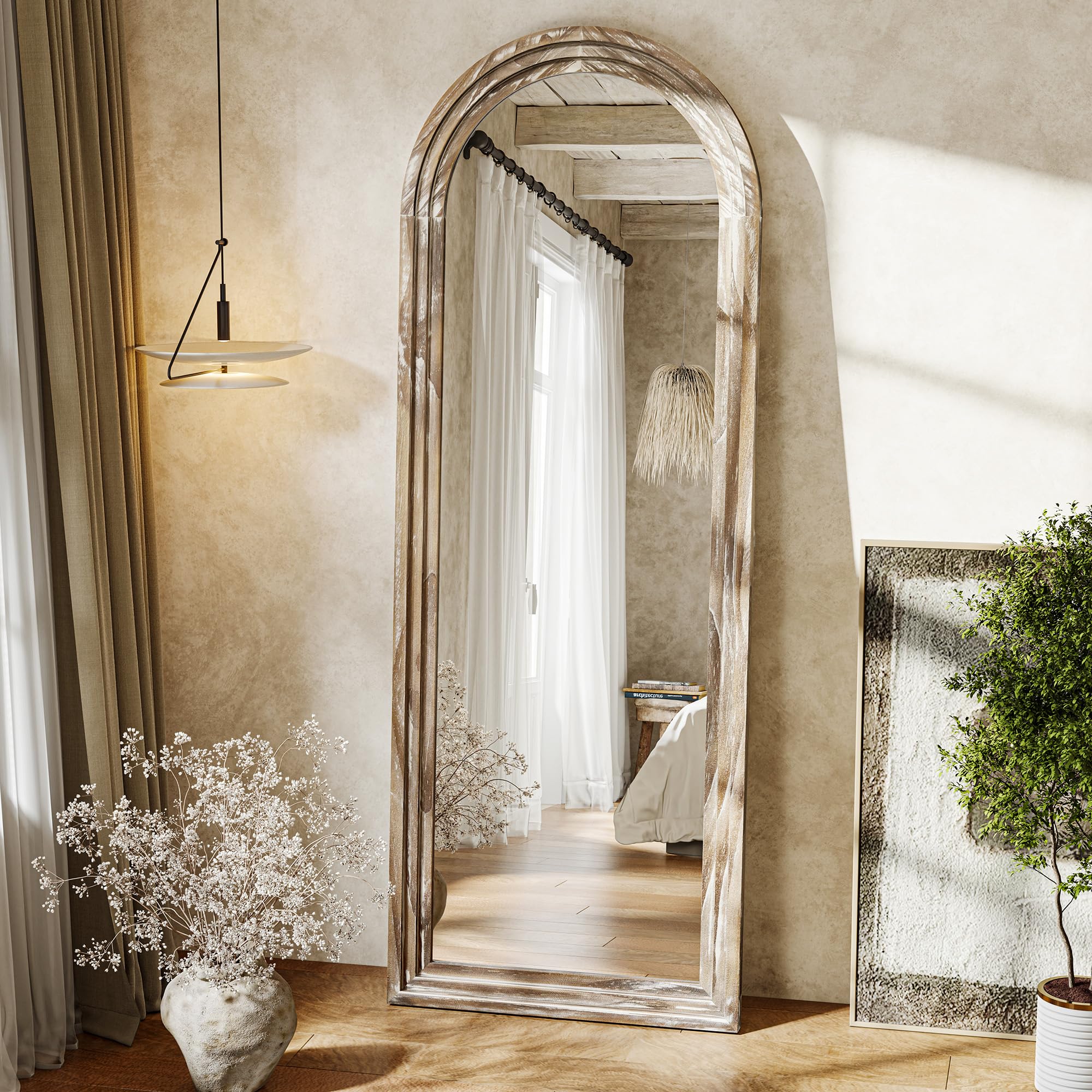 Arched Full Length Floor Mirror 63x21 Rustic White