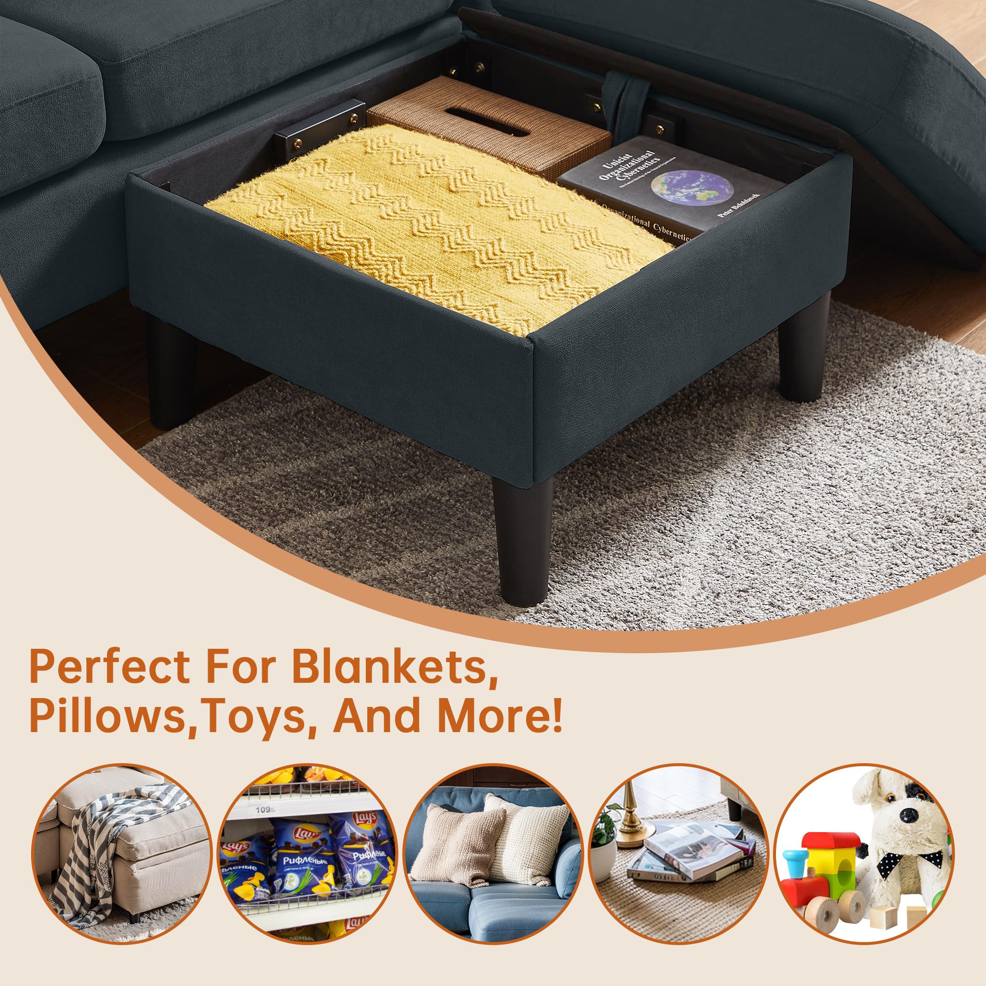 Convertible Sectional Sofa with Movable Ottoman