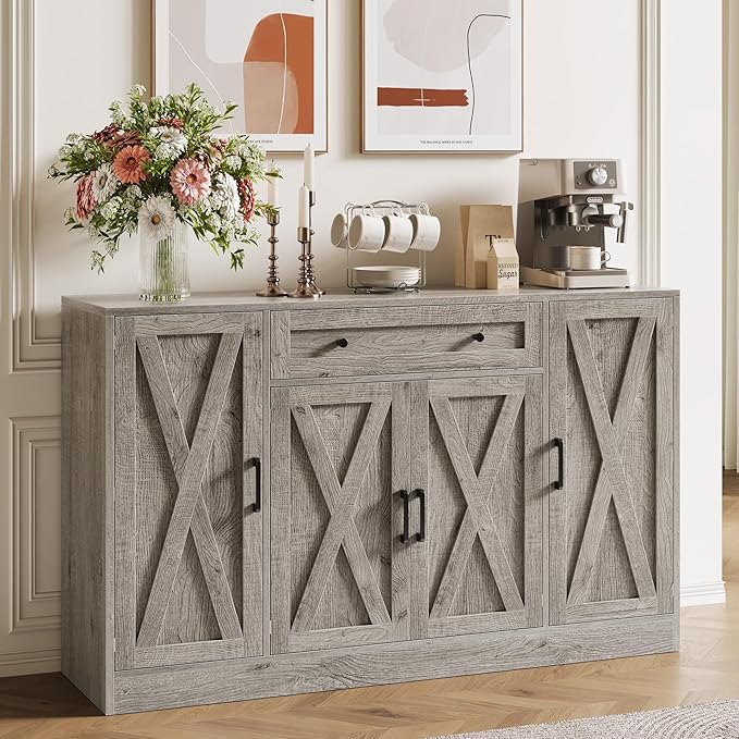 55 Inch Buffet Cabinet with Storage and Drawer