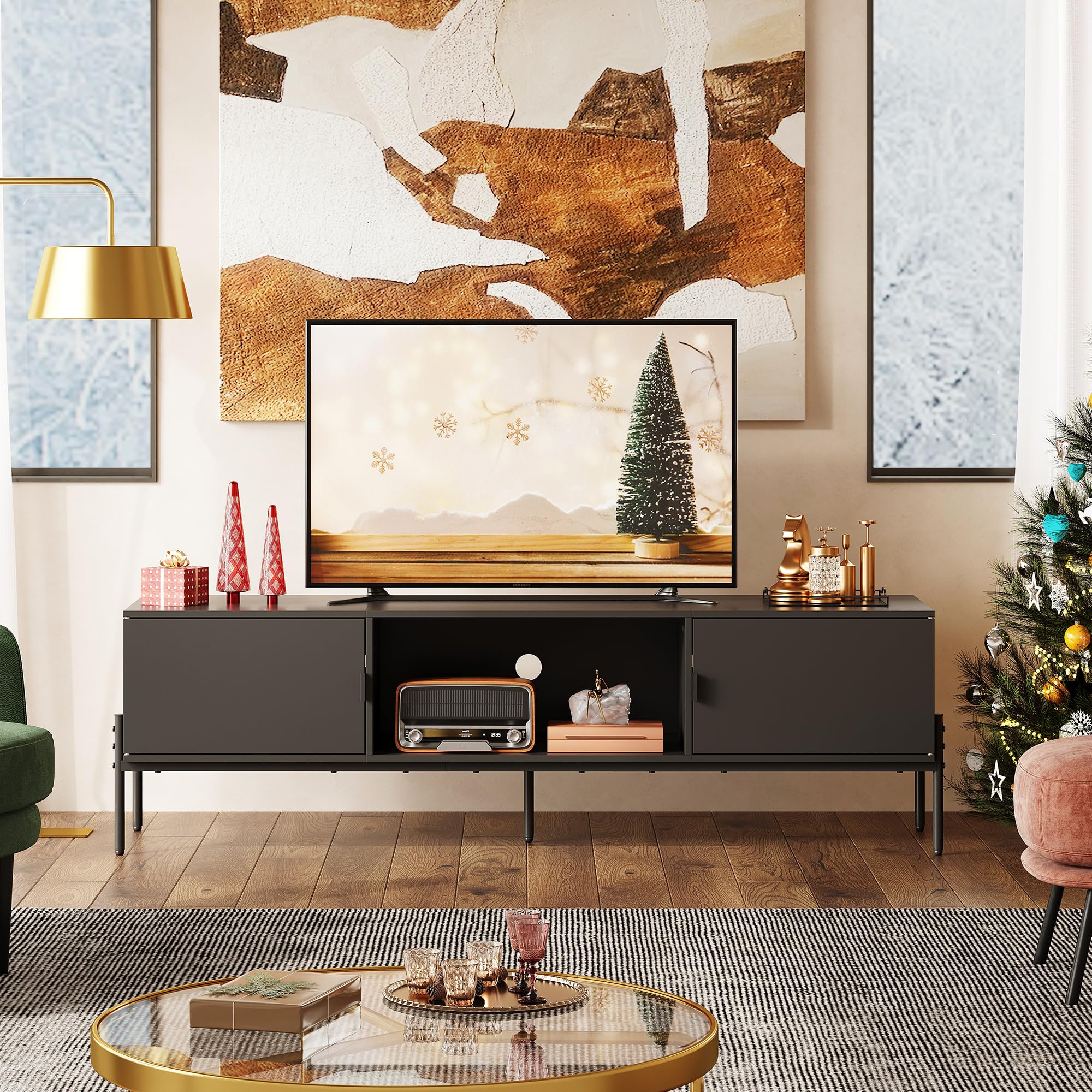 Mid-Century Modern TV Stand for 55-65 Inch TV with Storage Cabinets