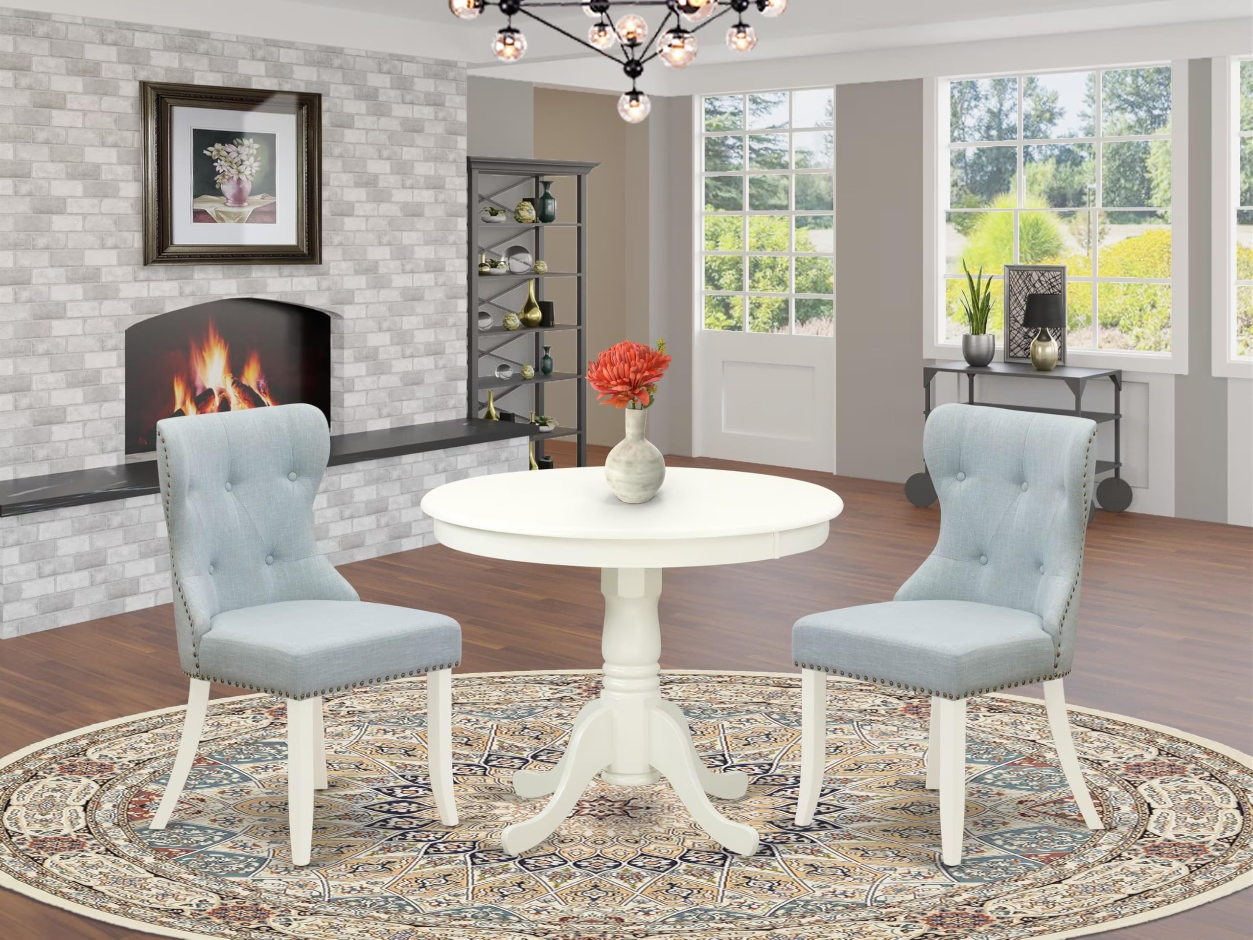 3 Piece Round Dining Table Set with Parsons Chairs