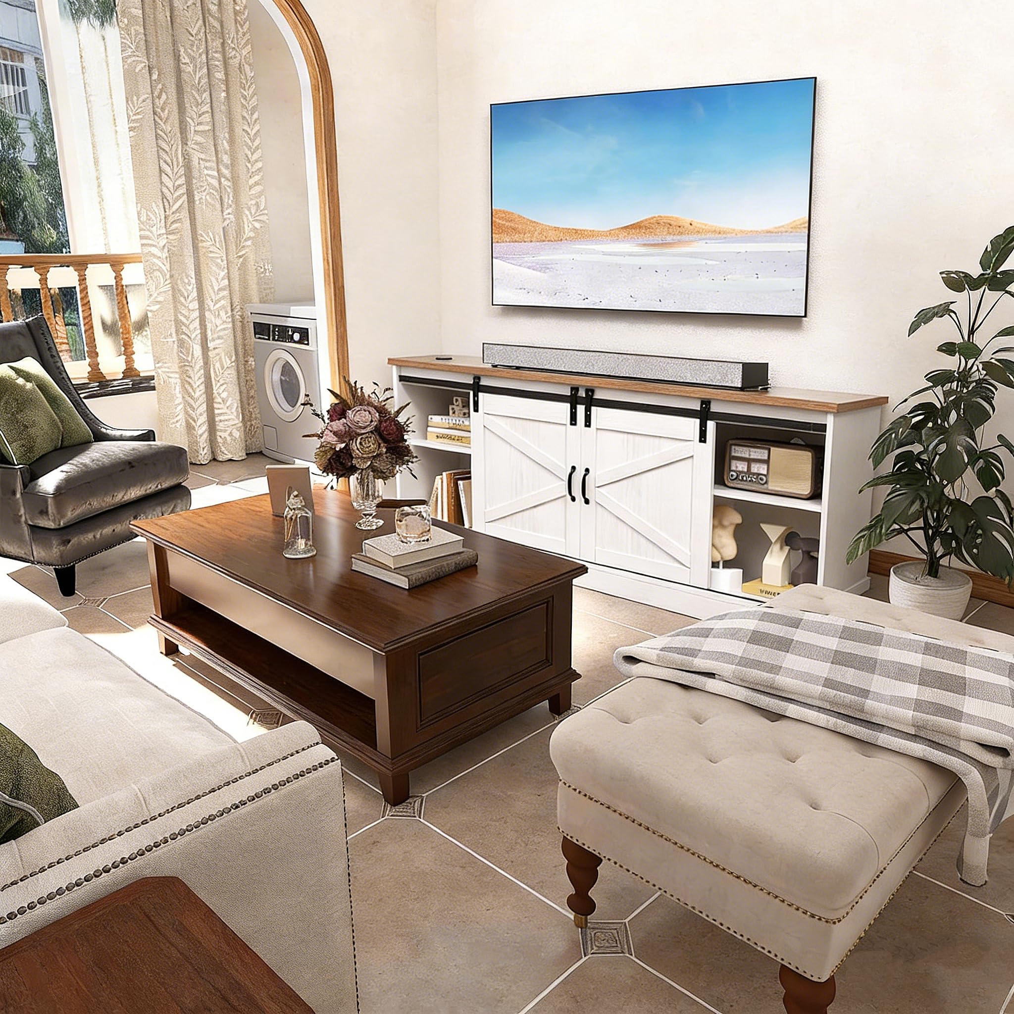TV Stand Entertainment Center with Sliding Barn Doors