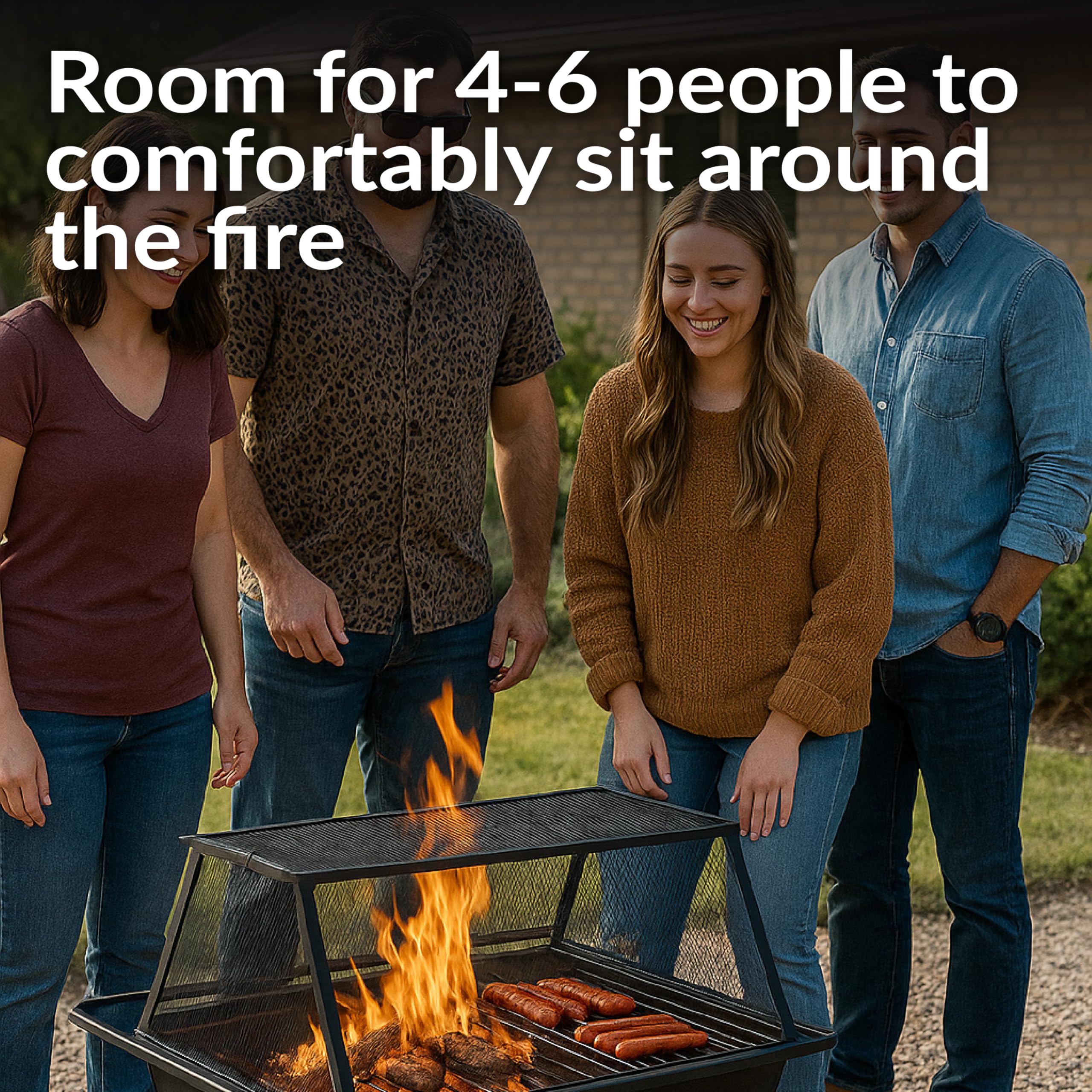 Rectangular Steel Fire Pit with Cooking Grate