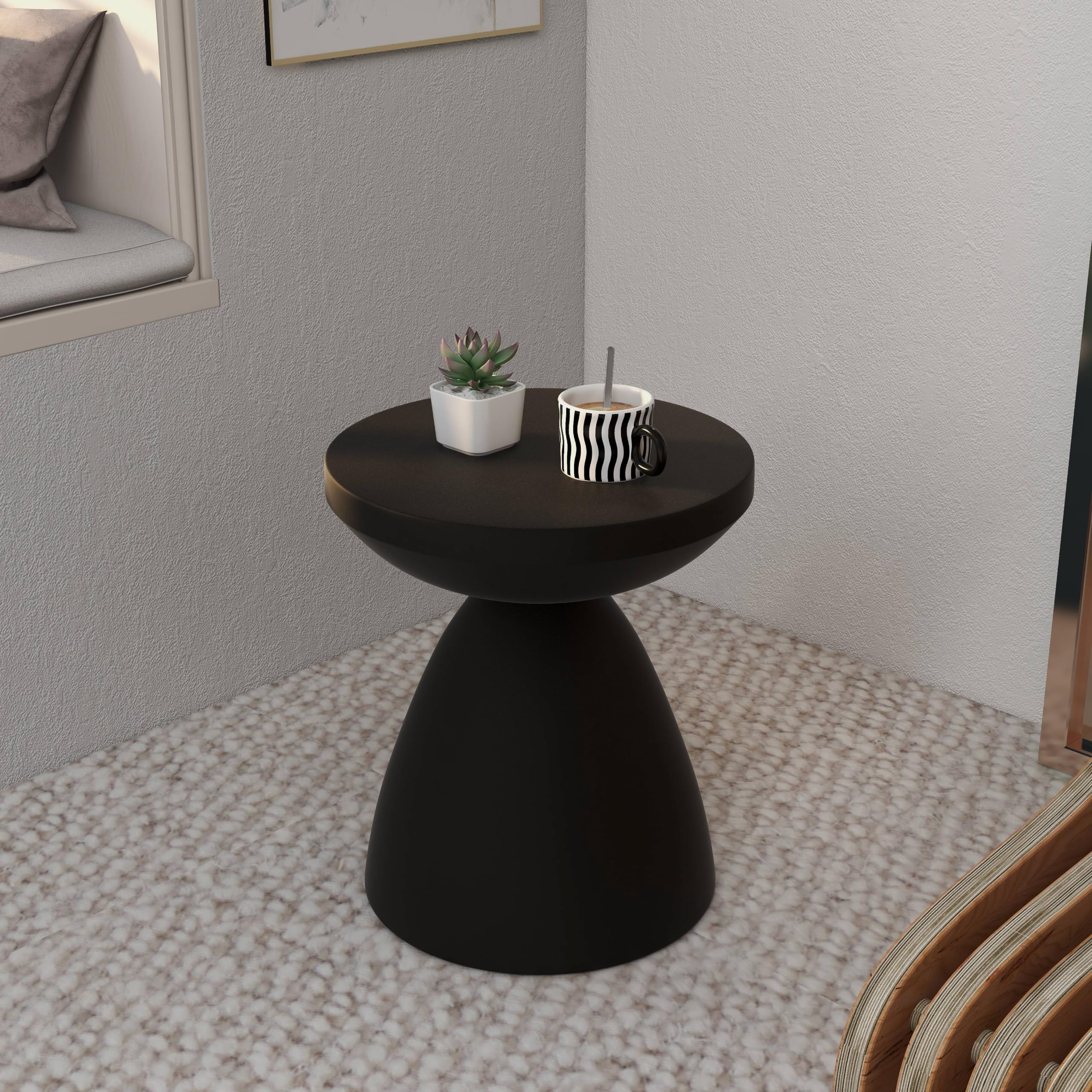 Modern Side Table with Fiberstone Top 20" Round Accent Table
