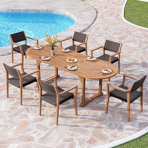 7-Piece Acacia Wood Outdoor Dining Set for 6