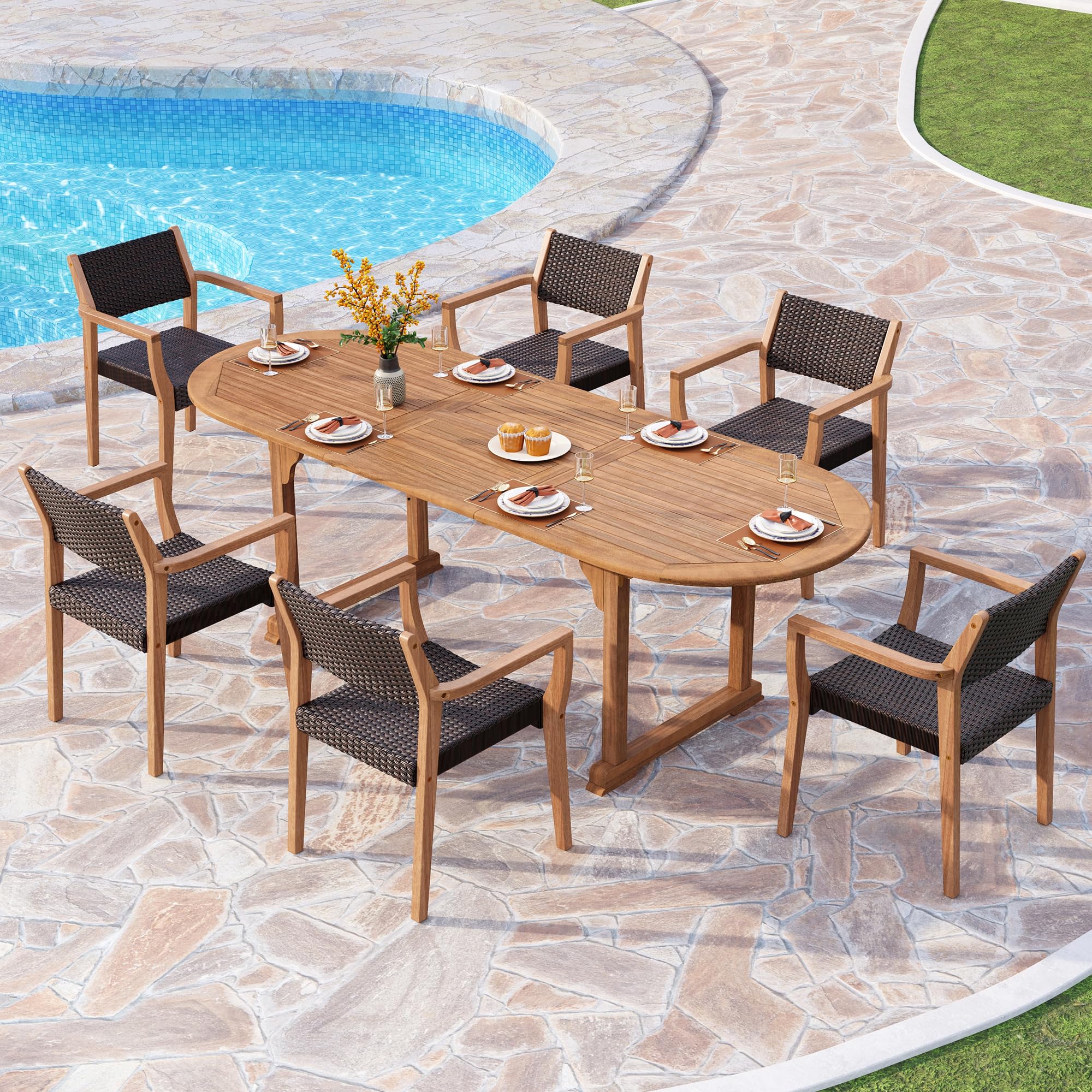 7-Piece Acacia Wood Outdoor Dining Set for 6
