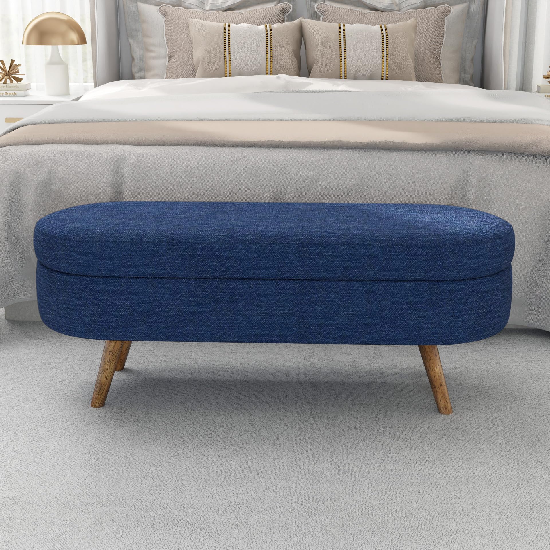 Oval Storage Bench with Upholstered Seat