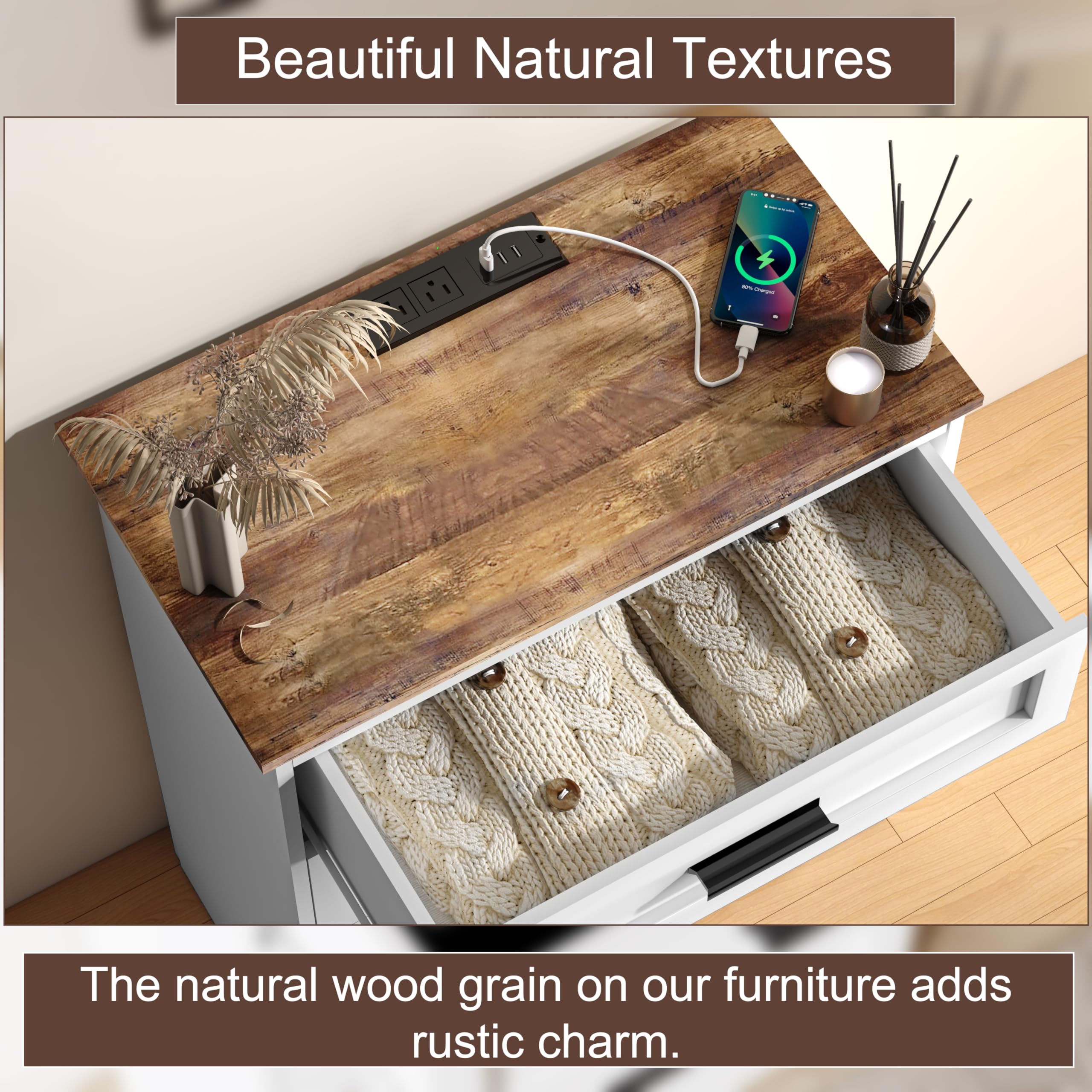 Farmhouse 4-Drawer Dresser with Natural Texture