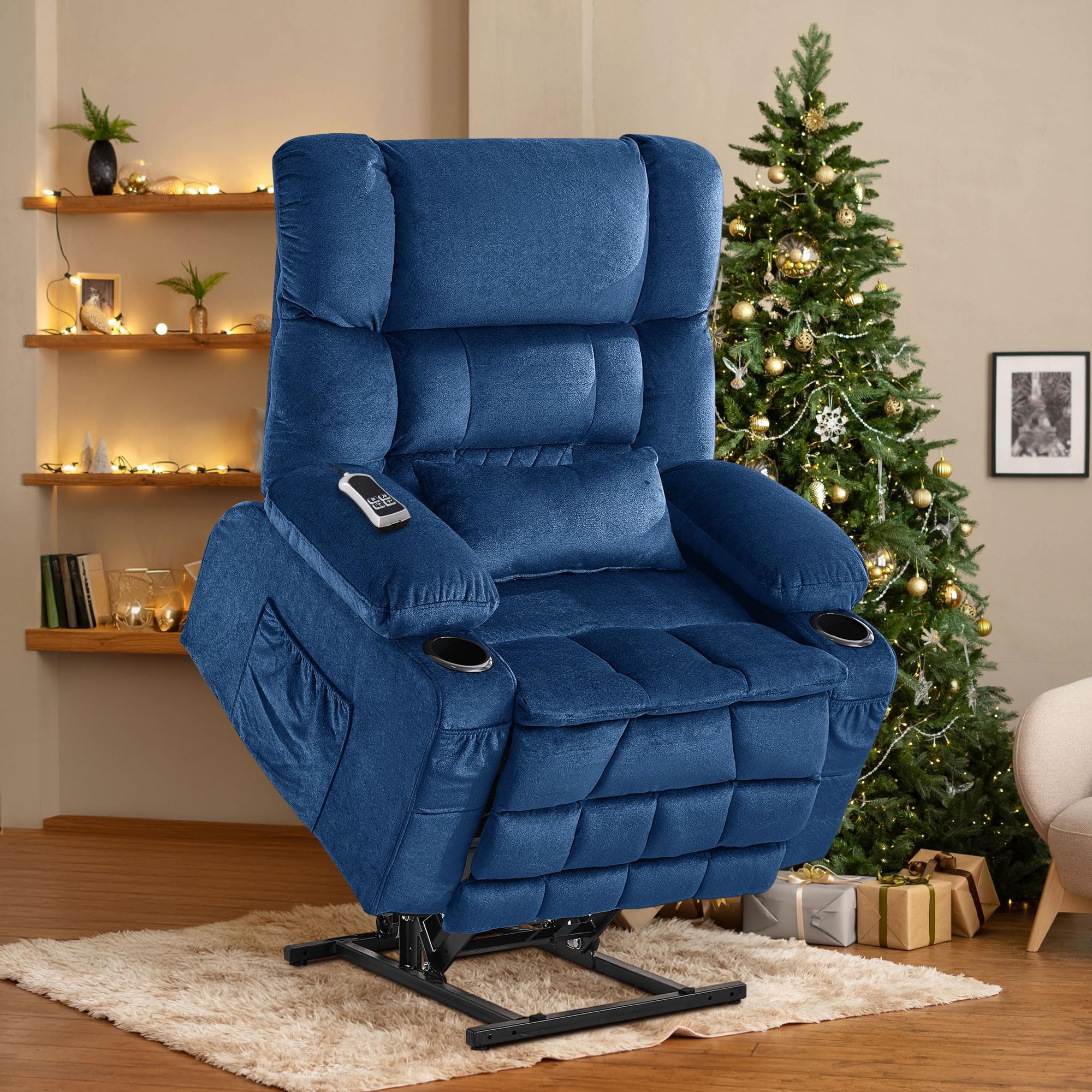 MAHOMICO Power Lift Recliner Chair for Elderly with Knead Massage and Lumbar Heating Electric Oversized Single Sofa with Cup Holder and USB Charge Port for Living Room