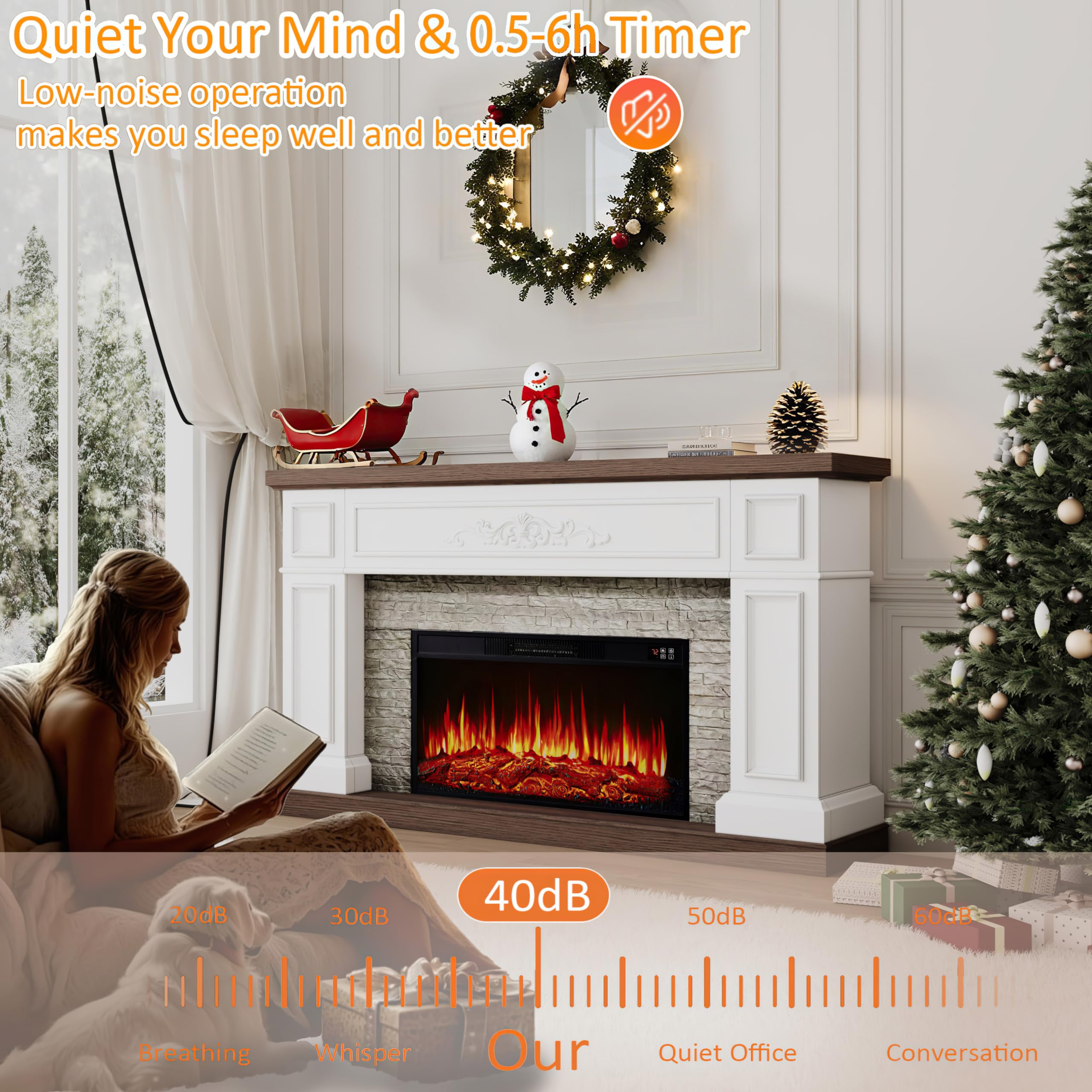 60" Electric Fireplace TV Stand with Mantel