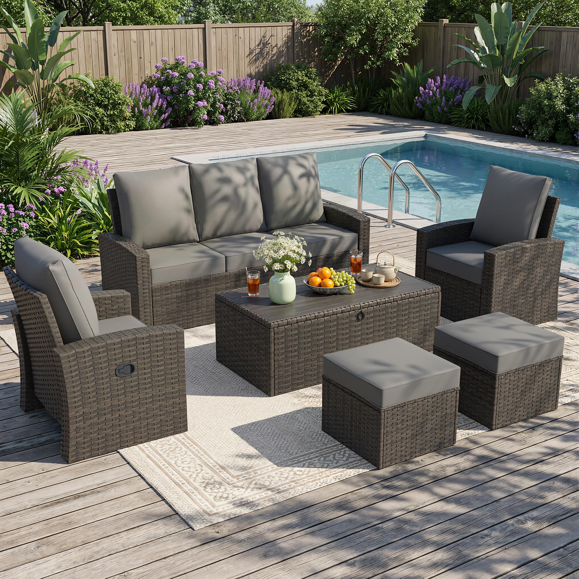 6-Piece Outdoor Patio Furniture Set with Reclining Chairs