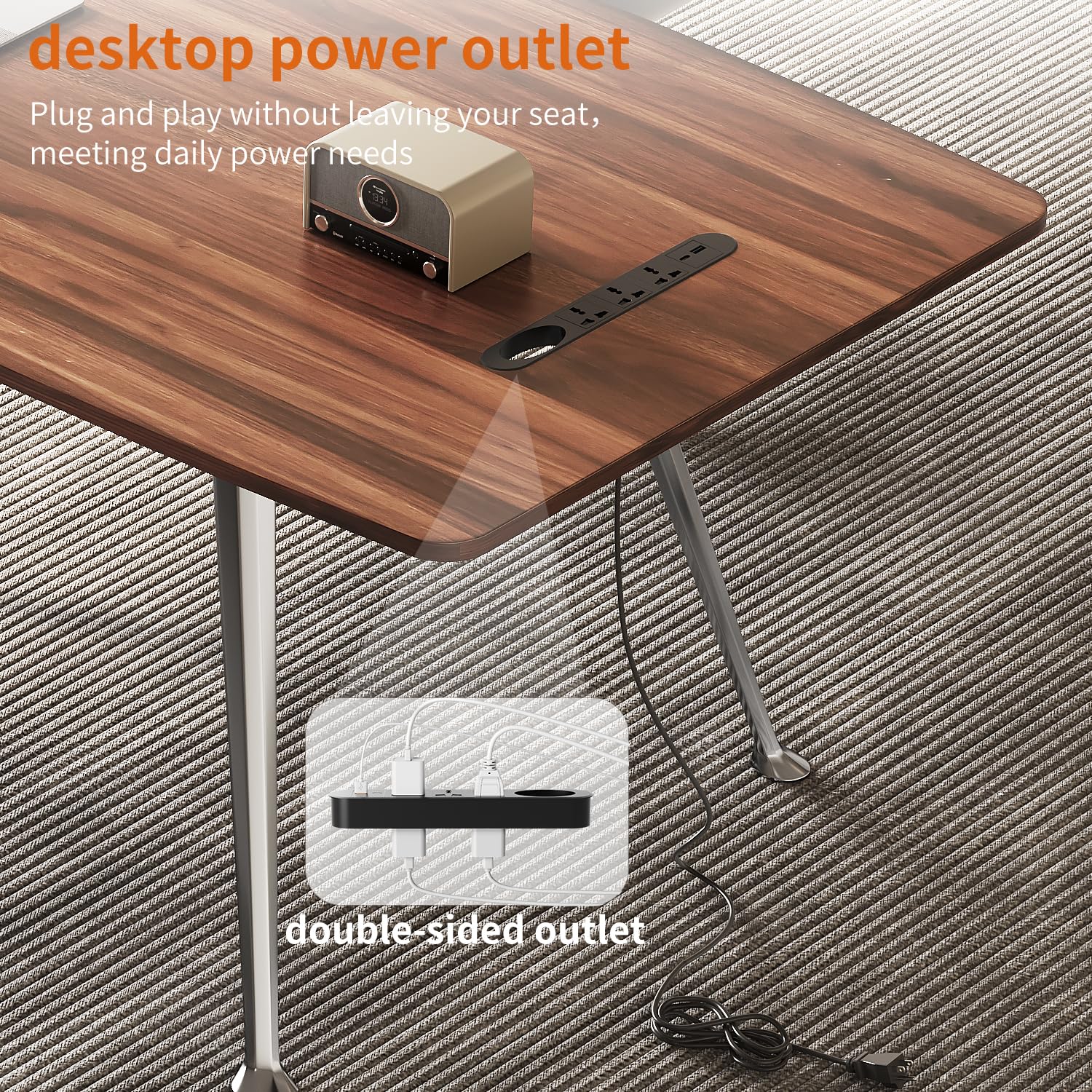 60-Inch Executive Desk with Built-in Power Outlet