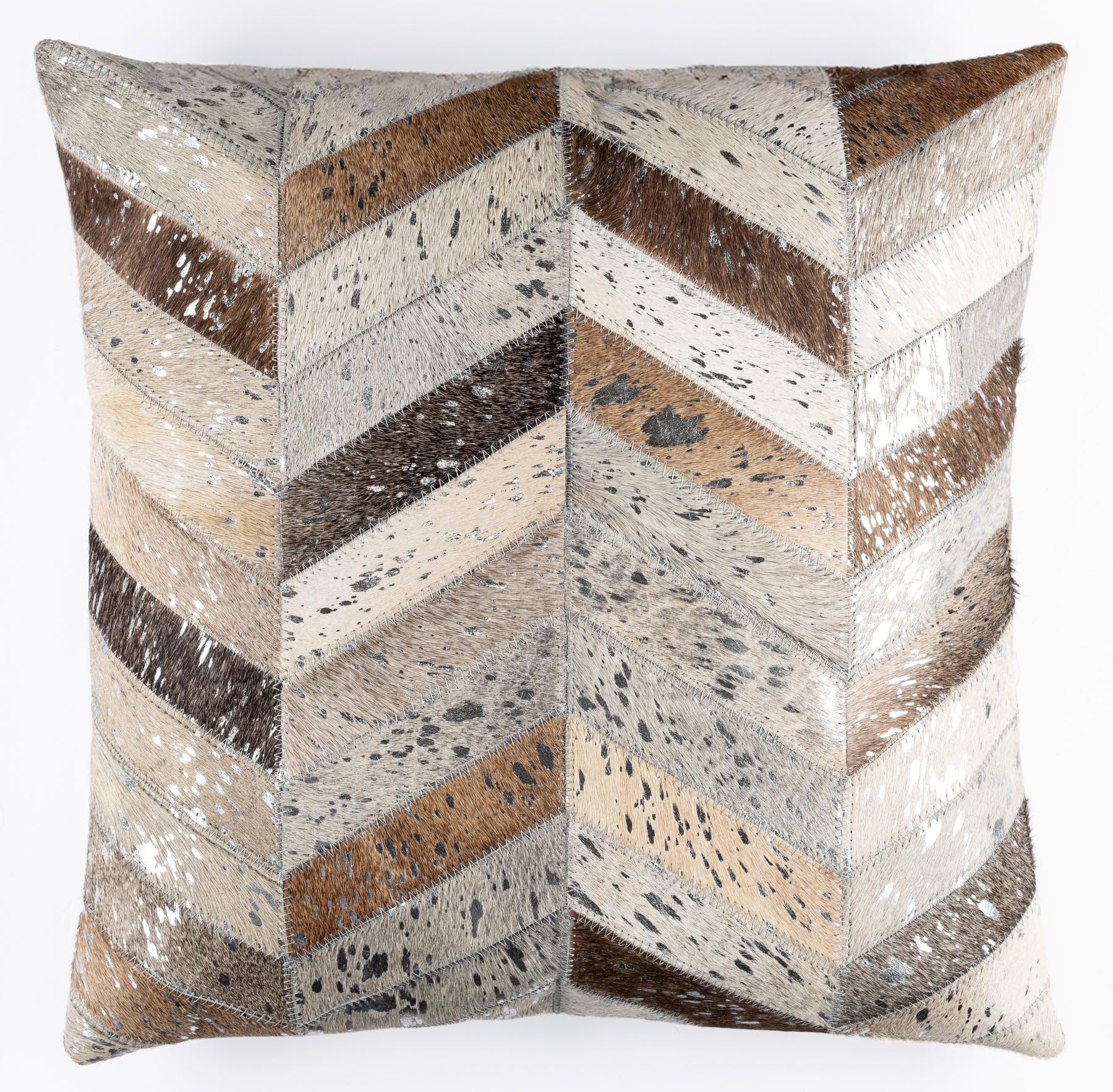 Genuine Cowhide Leather Patchwork Throw Pillow 18x18