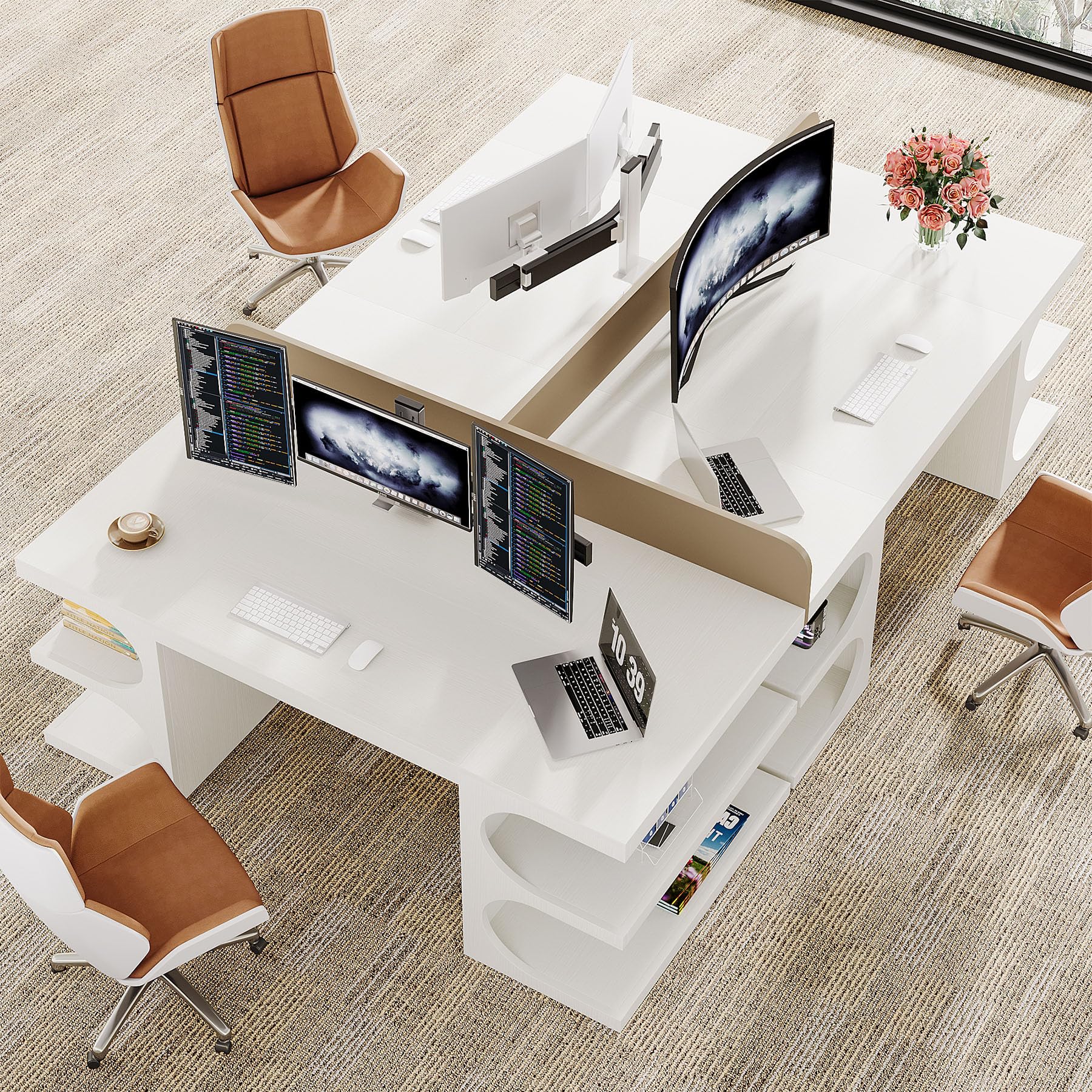 Modern Executive Office Desk 63-Inch with Storage Shelves