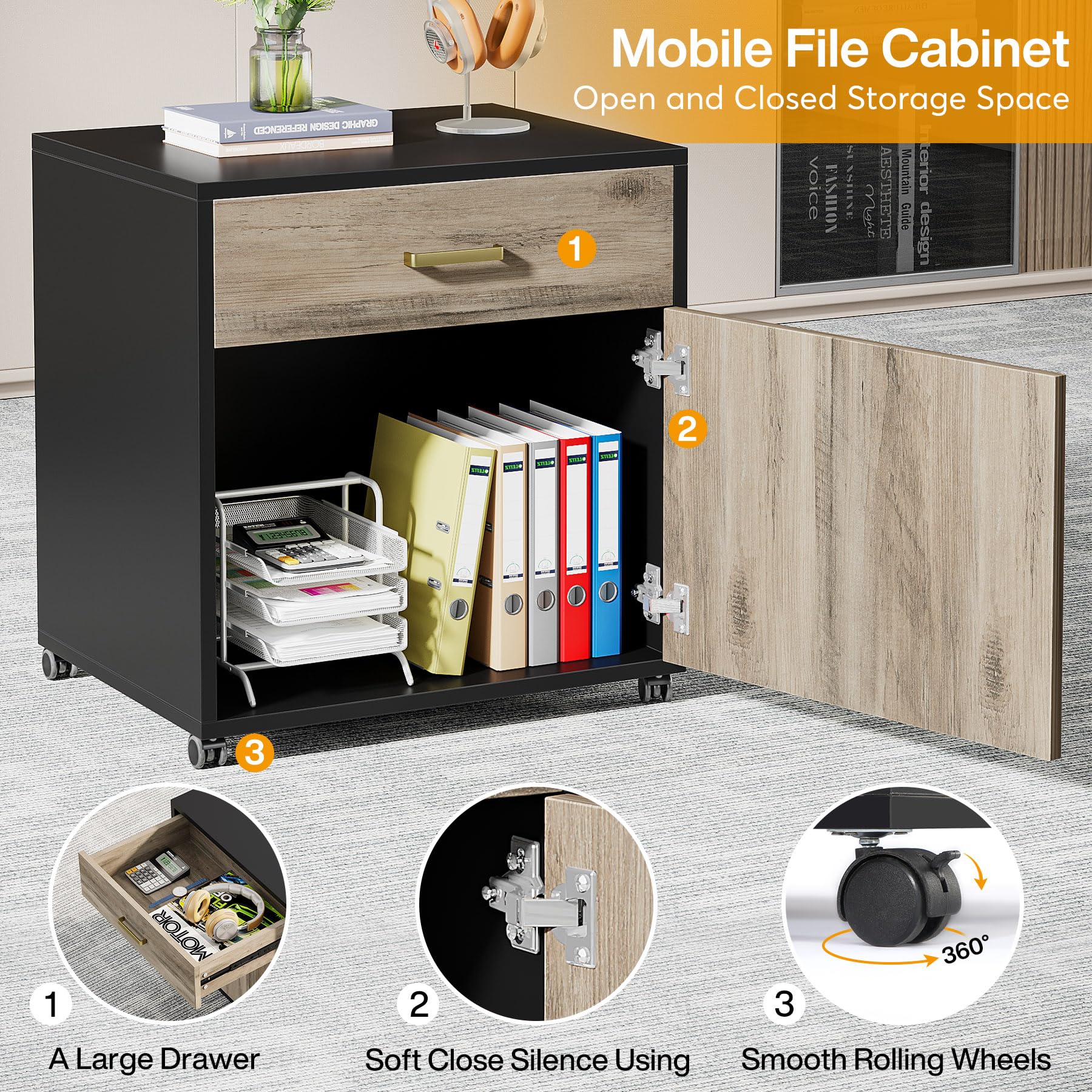 70.8" L-Shaped Executive Desk with Drawer Cabinet