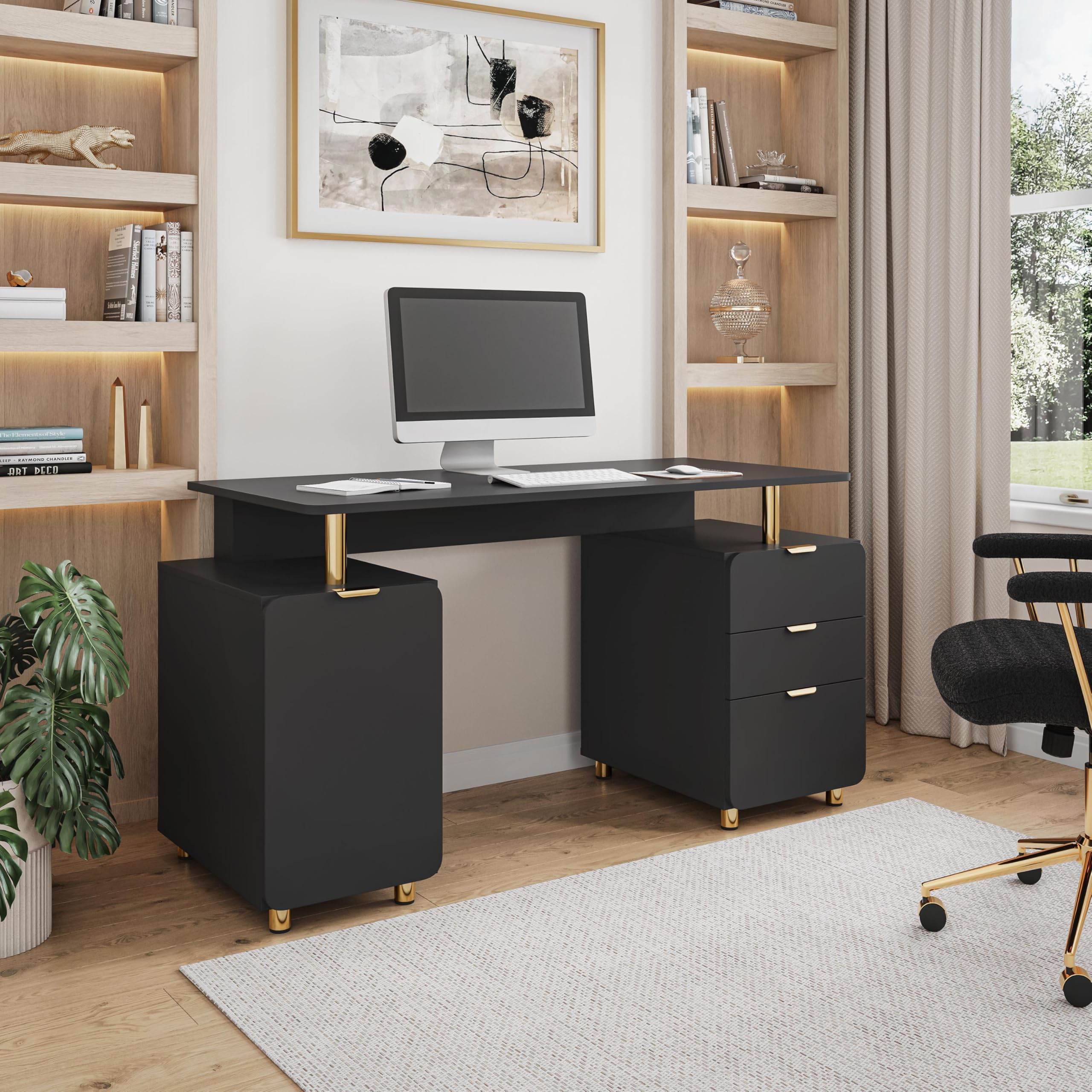 Executive Desk with 3 Drawers and Storage Cabinet