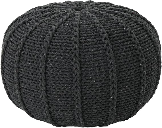 Modern Knitted Cotton Round Pouf Dark Blue