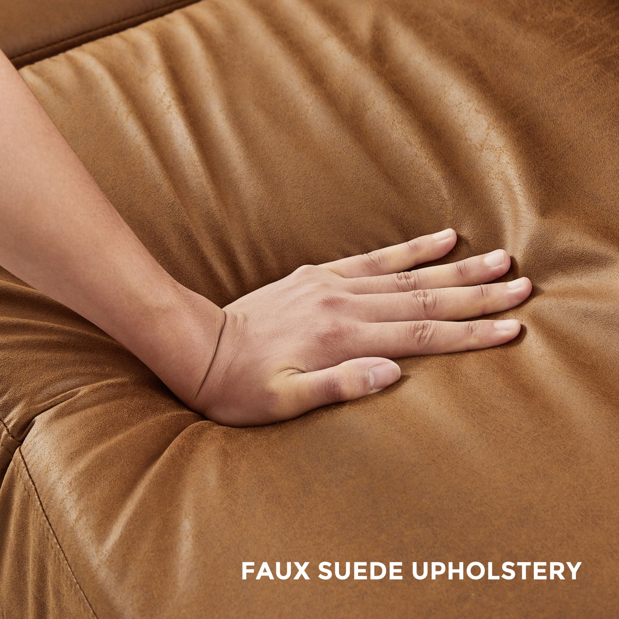 VANOMi Faux Leather Couch for Living Room, 100" Sofas & Couches with Convertible Chaise 3-Seater Sectional Sofas for Living Room, Apartment, Office, Brown