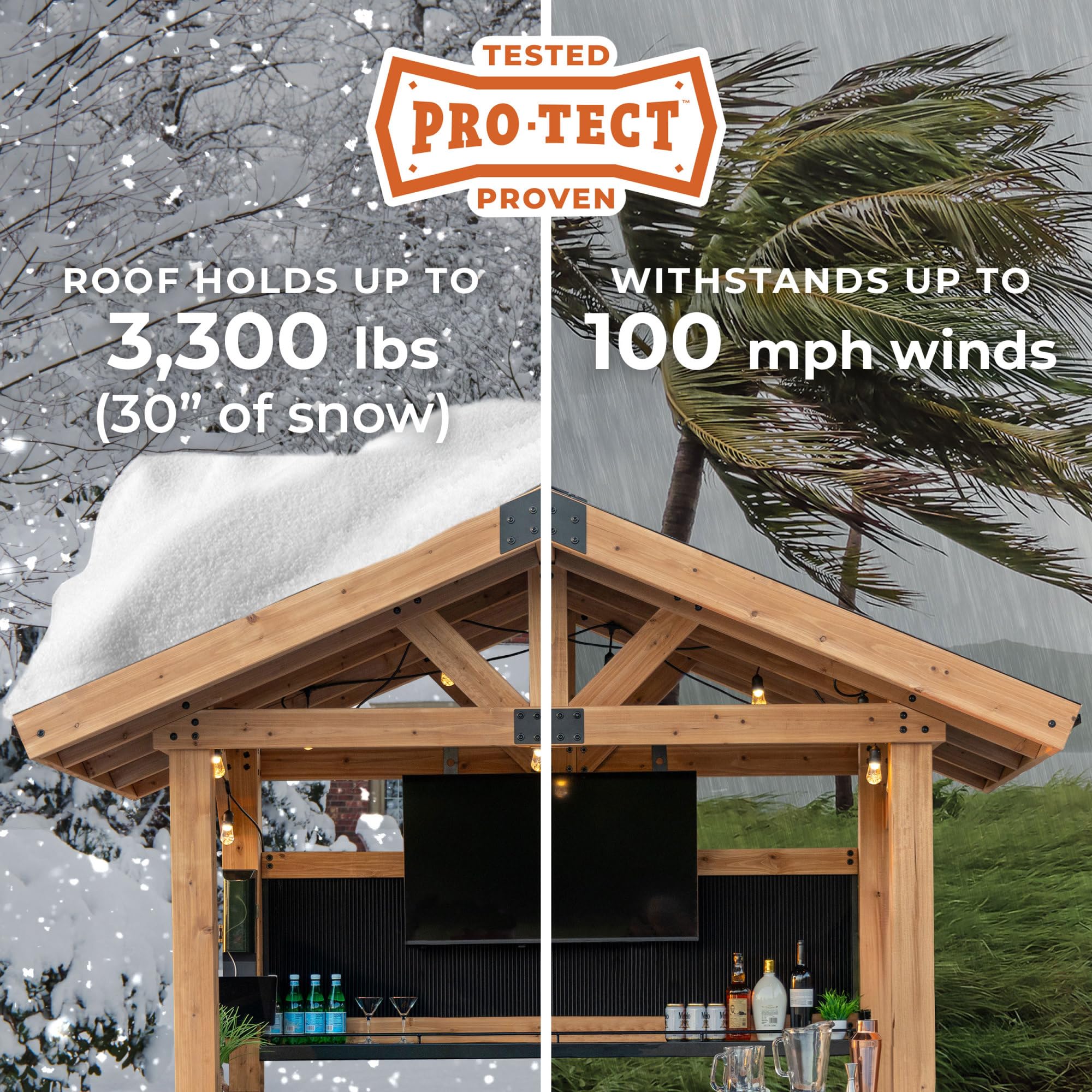 Palisade Cedar Wood Outdoor Bar Set with Galvanized Steel Roof