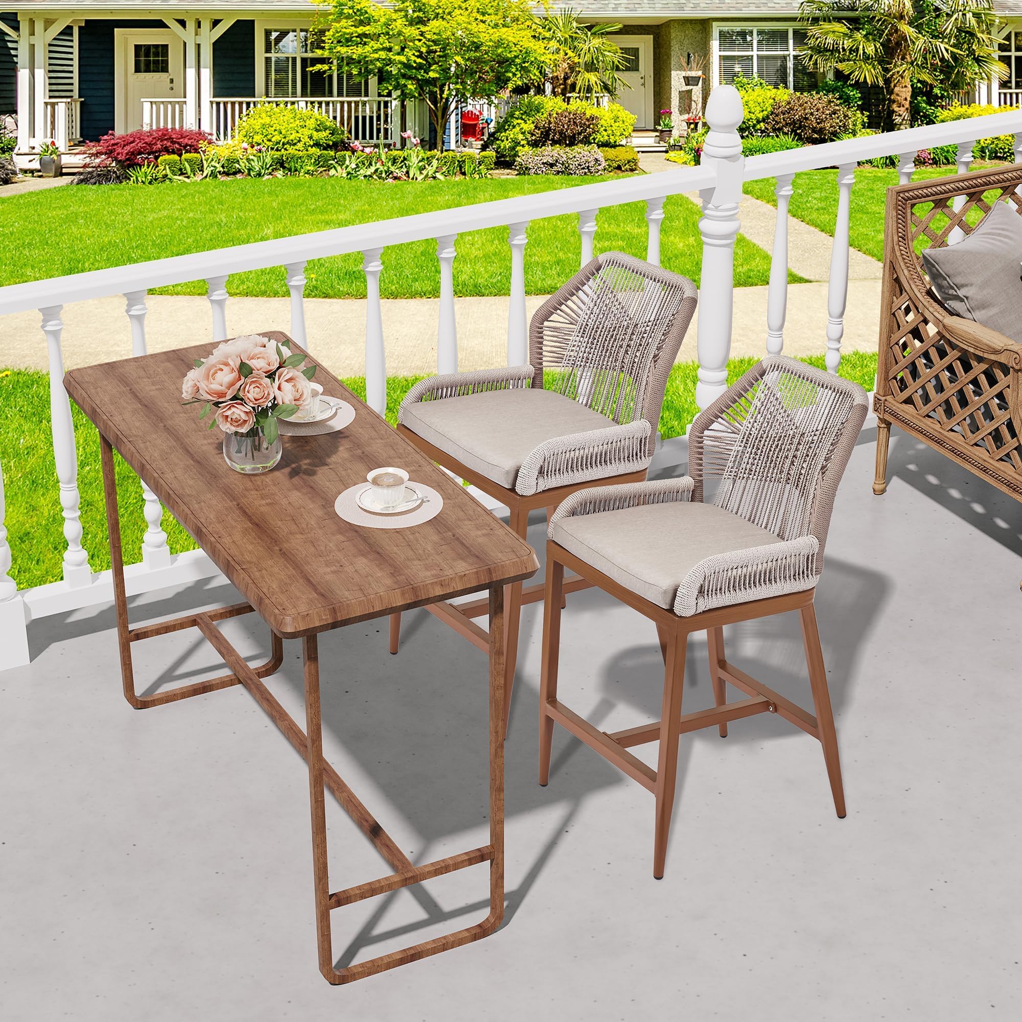 Rattan Counter Height Bar Stools Set of 4