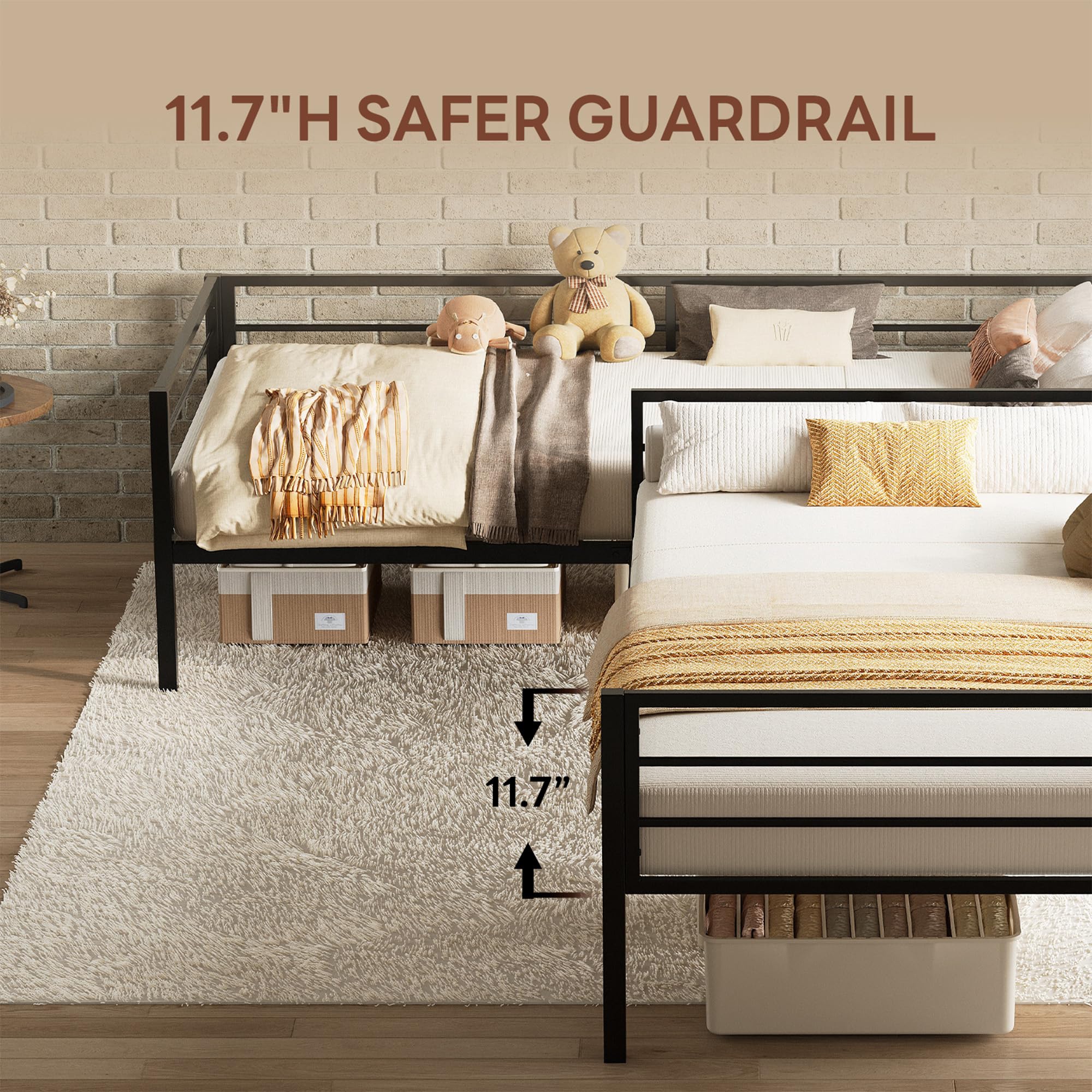 L-Shaped Twin Corner Bed Frame with Storage