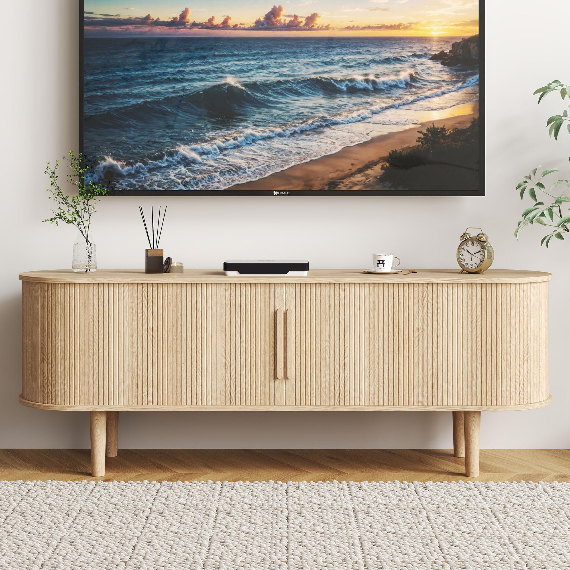 TV Stand with Sliding Doors and Storage Compartments