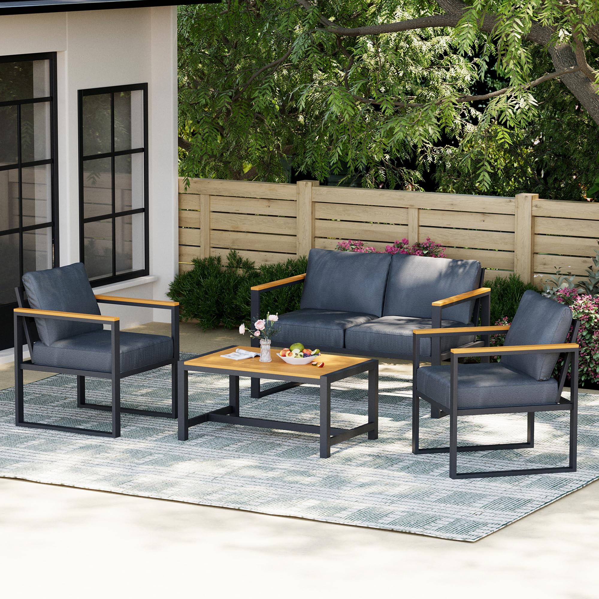 4-Piece Outdoor Patio Conversation Set with Coffee Table