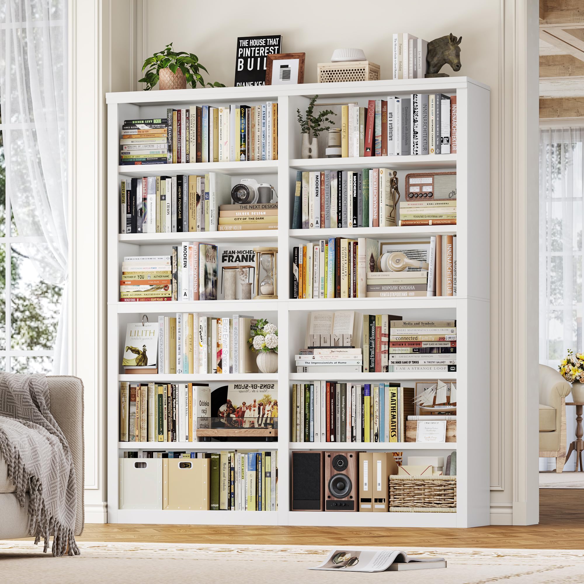 Large White Bookshelf with 12 Shelves