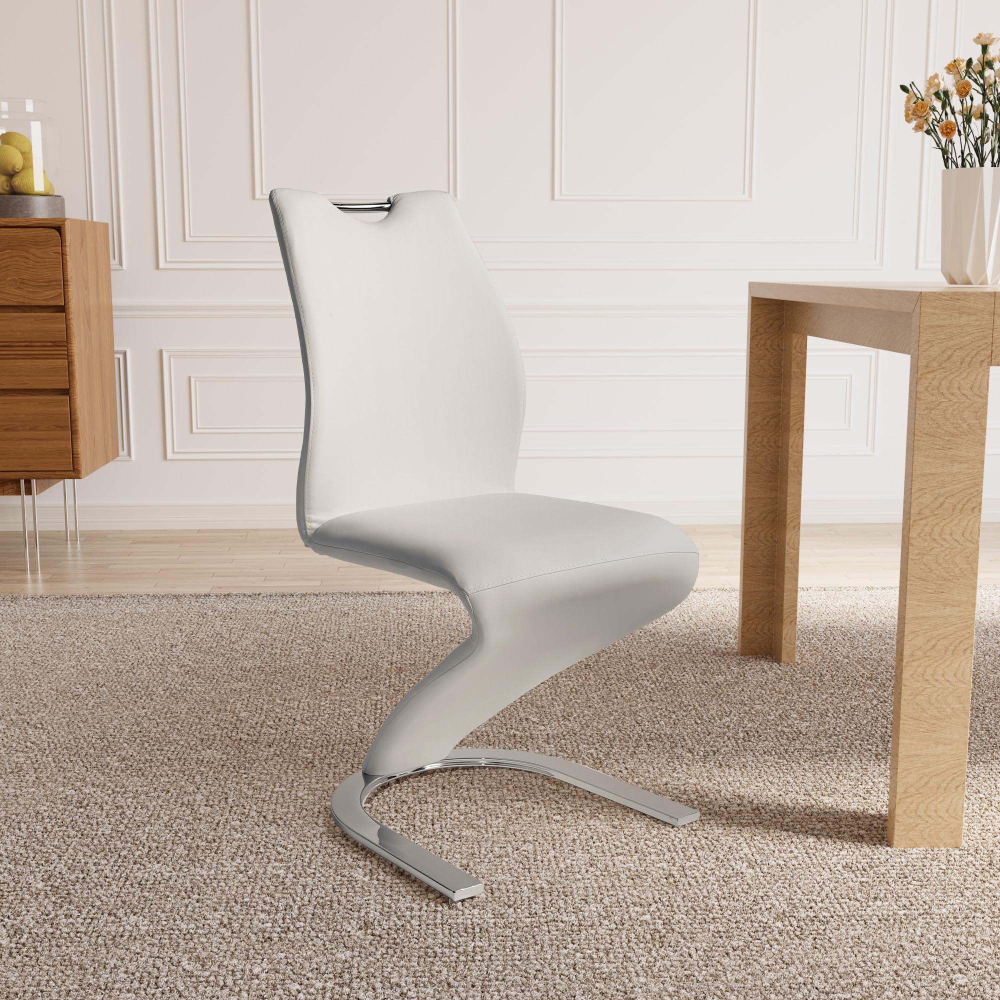 Mermaid Dining Chairs Set of 2 - White PU Leather Upholstered Side Chairs