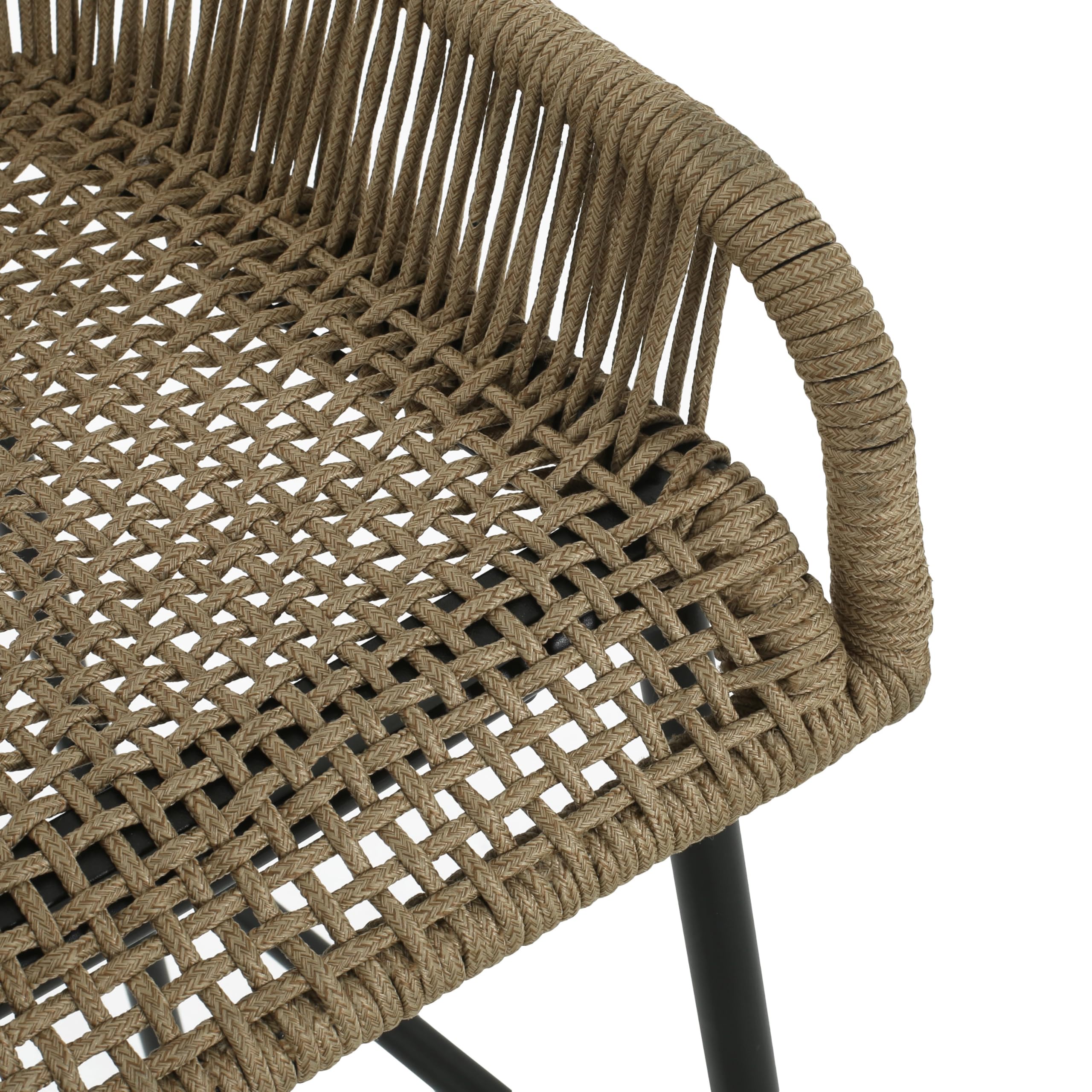 Outdoor Rope Weave Iron Barstools Set of 2