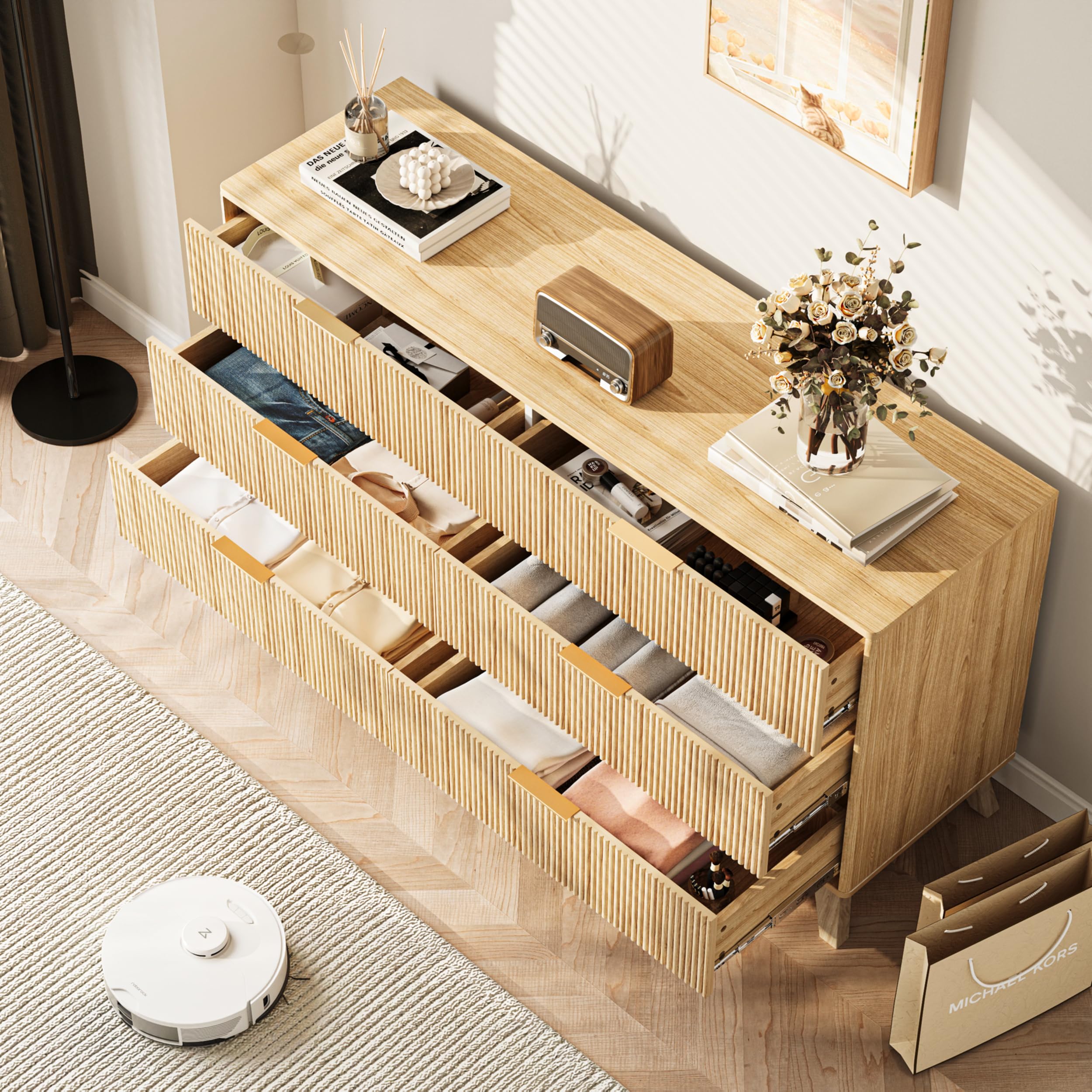 Fluted Dresser with 6 Drawers