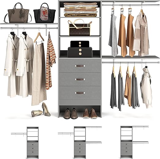 8FT Walk-In Closet Organizer System with Shelving Towers and Drawers
